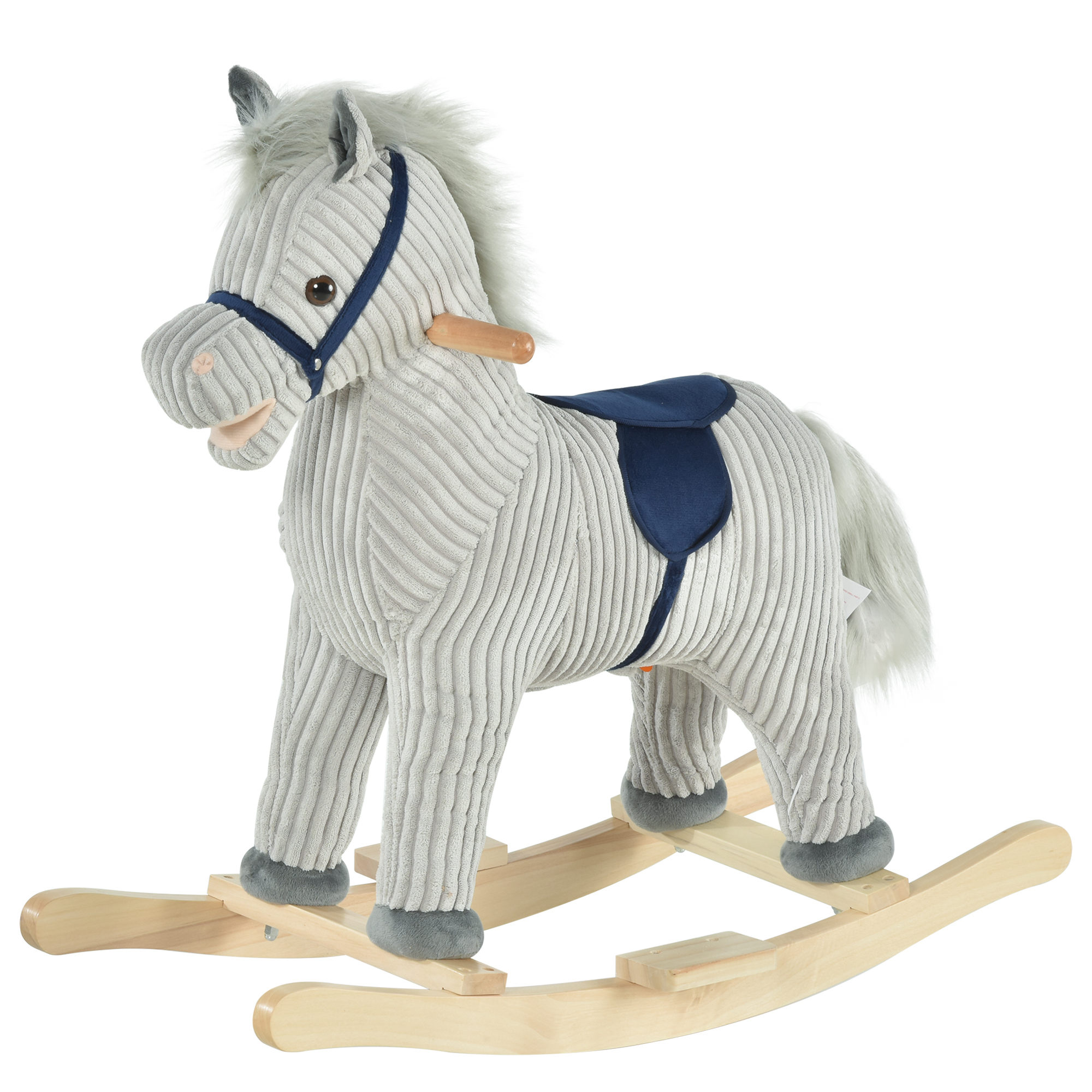 Kids Ride On Ribbed Plush Rocking Horse w/ Sound Grey - Life Essentials