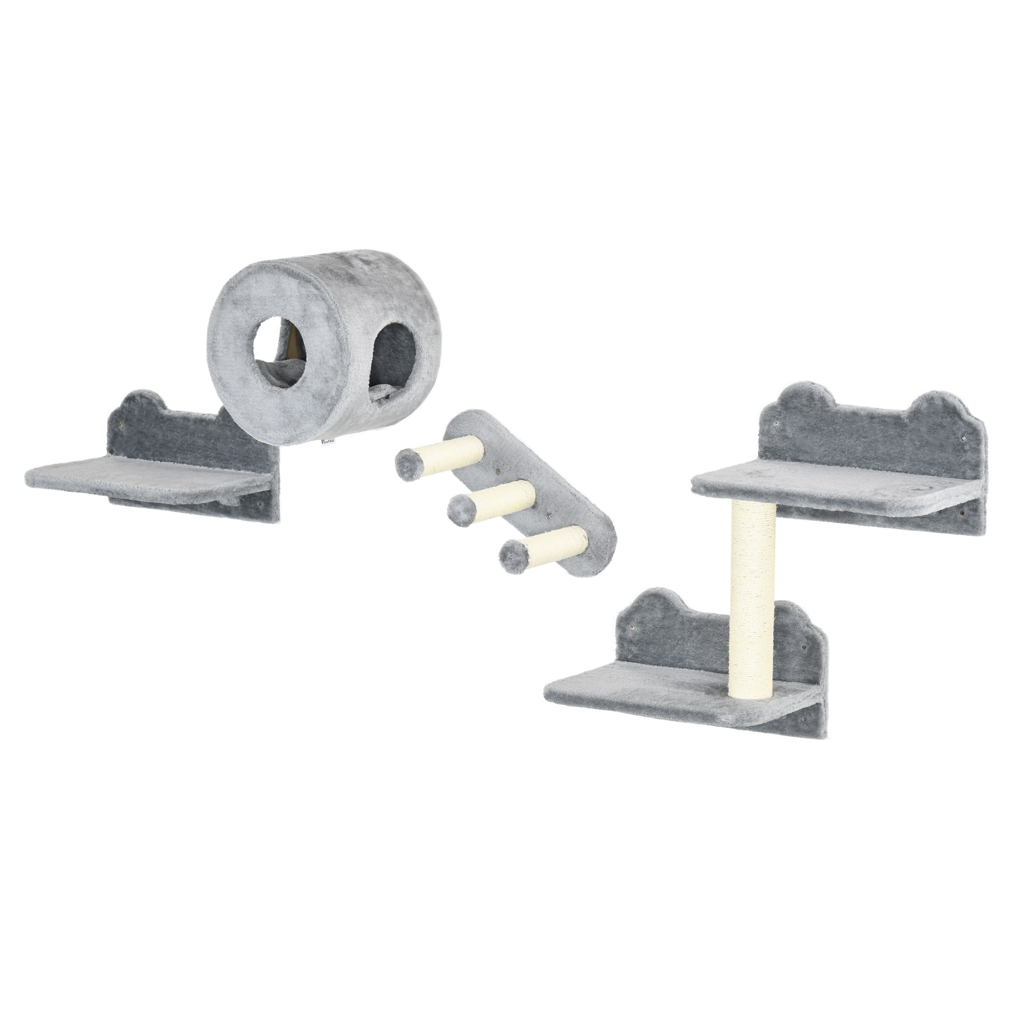 4PCs Wall Mounted Cat Tree Cat Wall Furniture with Platforms, Steps, Scratching Post, Perch, Cat Condo for Indoor Cat - Grey - Life Essentials