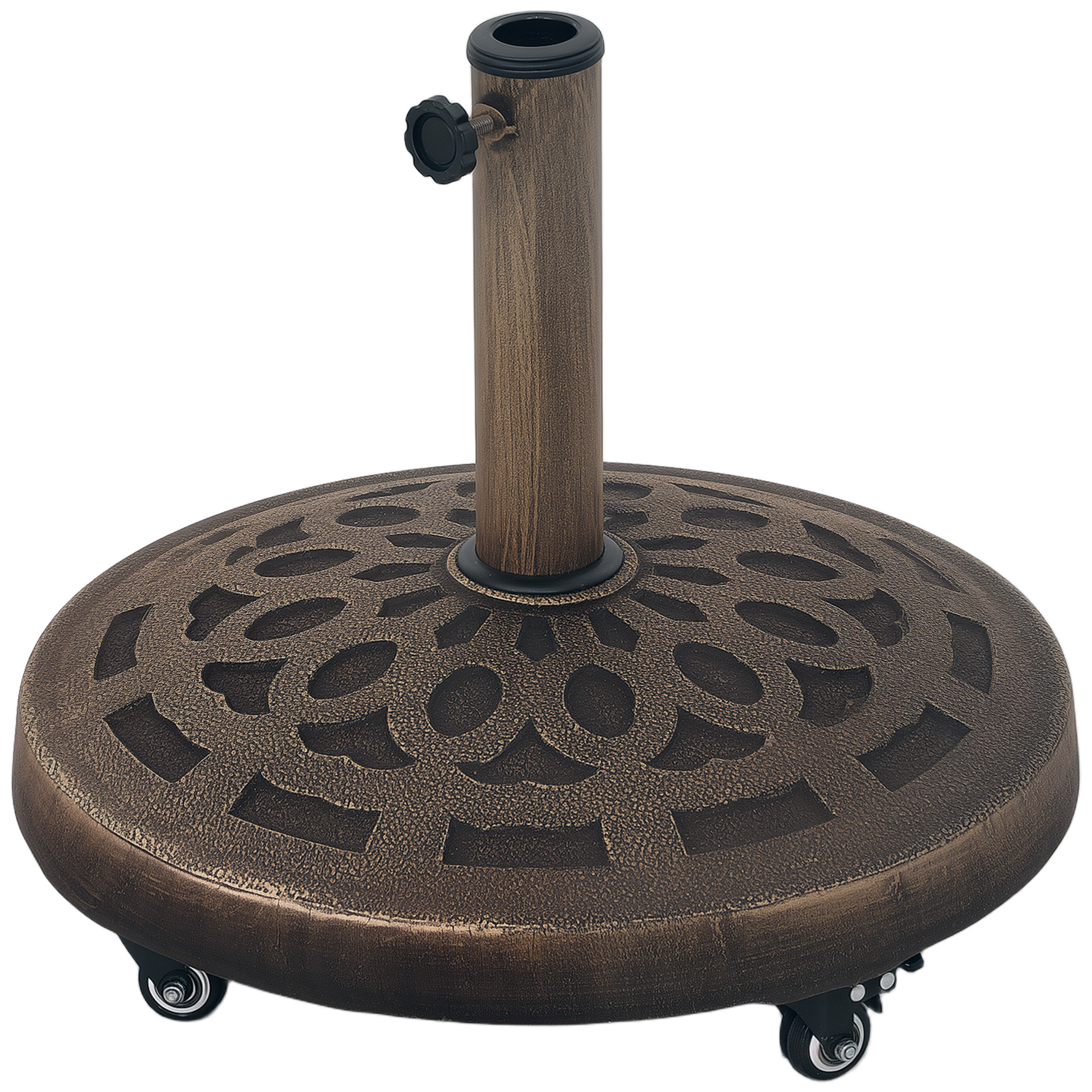 SUNVISTA 21kg Resin Garden Parasol Base with Wheels, Round Umbrella Stand, Heavy Duty Sun Umbrella Base for 34, Bronze Tone - Life Essentials