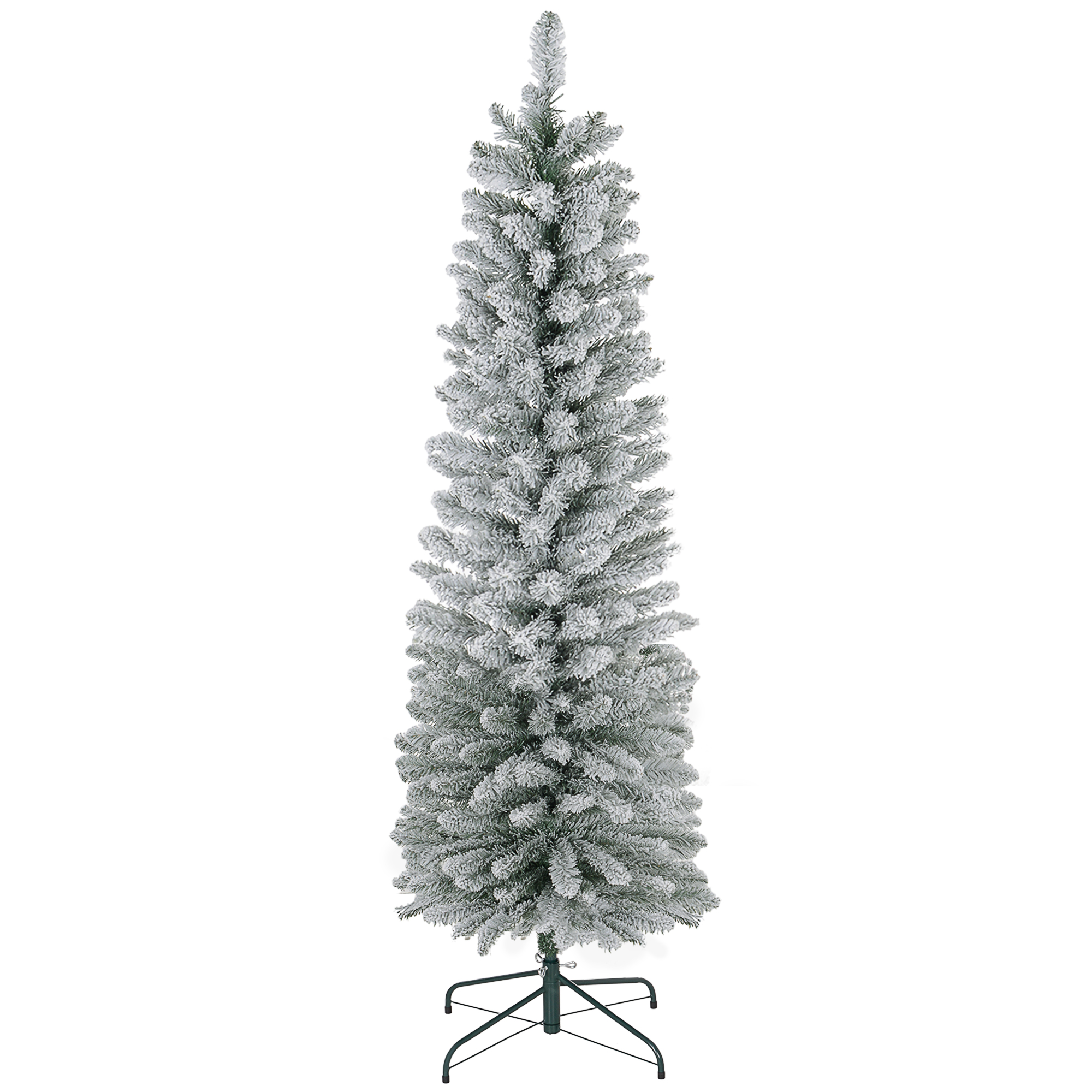 Scott 6ft Pencil Christmas Tree with 329 Snow Flocked Tips Metal Base - Realistic - Life Essentials