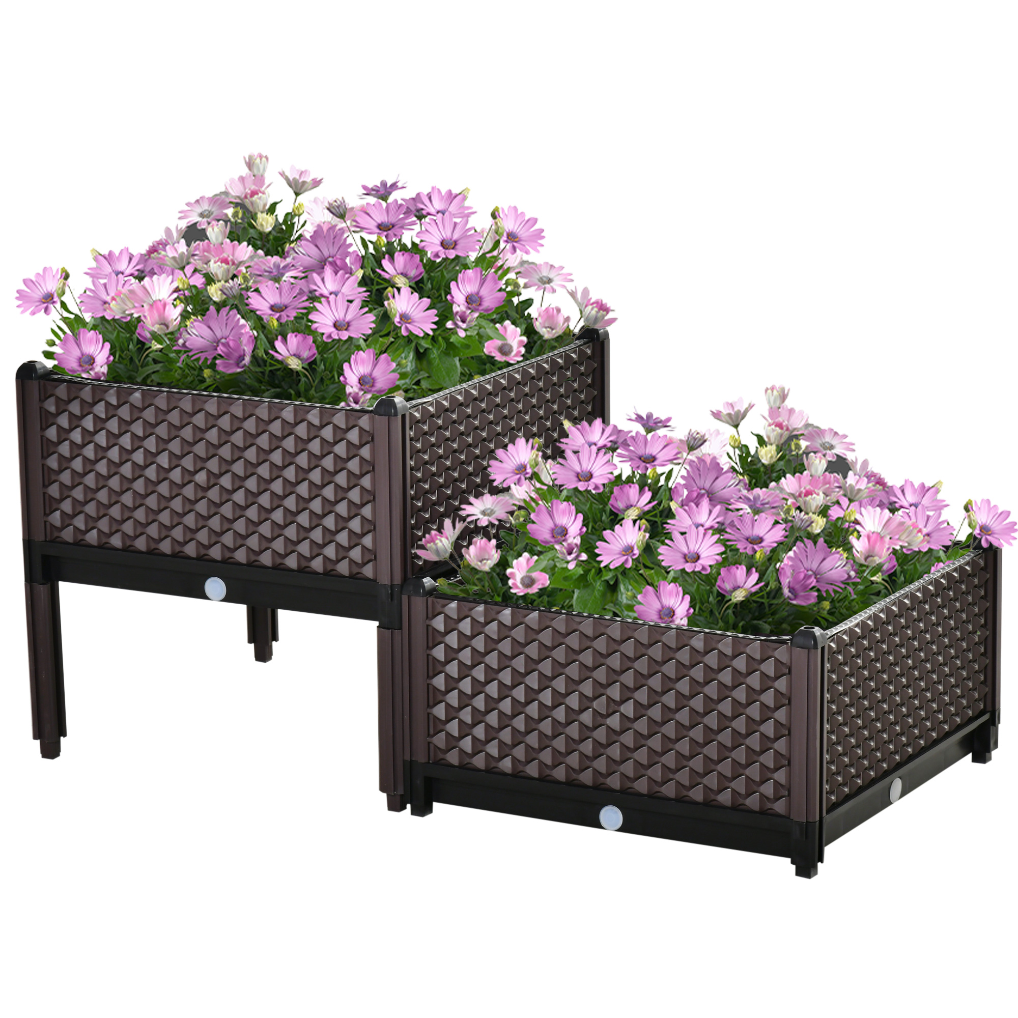 50cm x 50cm x 46.5cm Set of 2 Plastic Raised Garden Bed, Planter Box, Flower Vegetables Planting Container with Self-Watering Design - Life Essentials