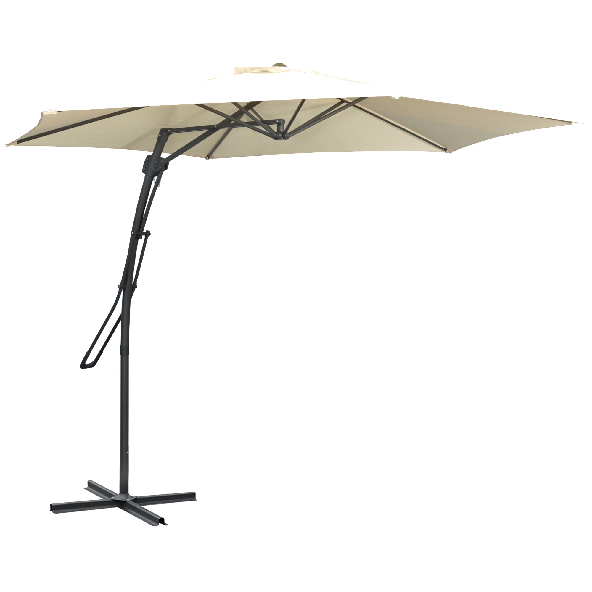 3m Cantilever Parasol with Easy Lever, Patio Umbrella with Crank Handle, Cross Base and 6 Metal Ribs, Outdoor Sun Shades for Garden, White - Life 