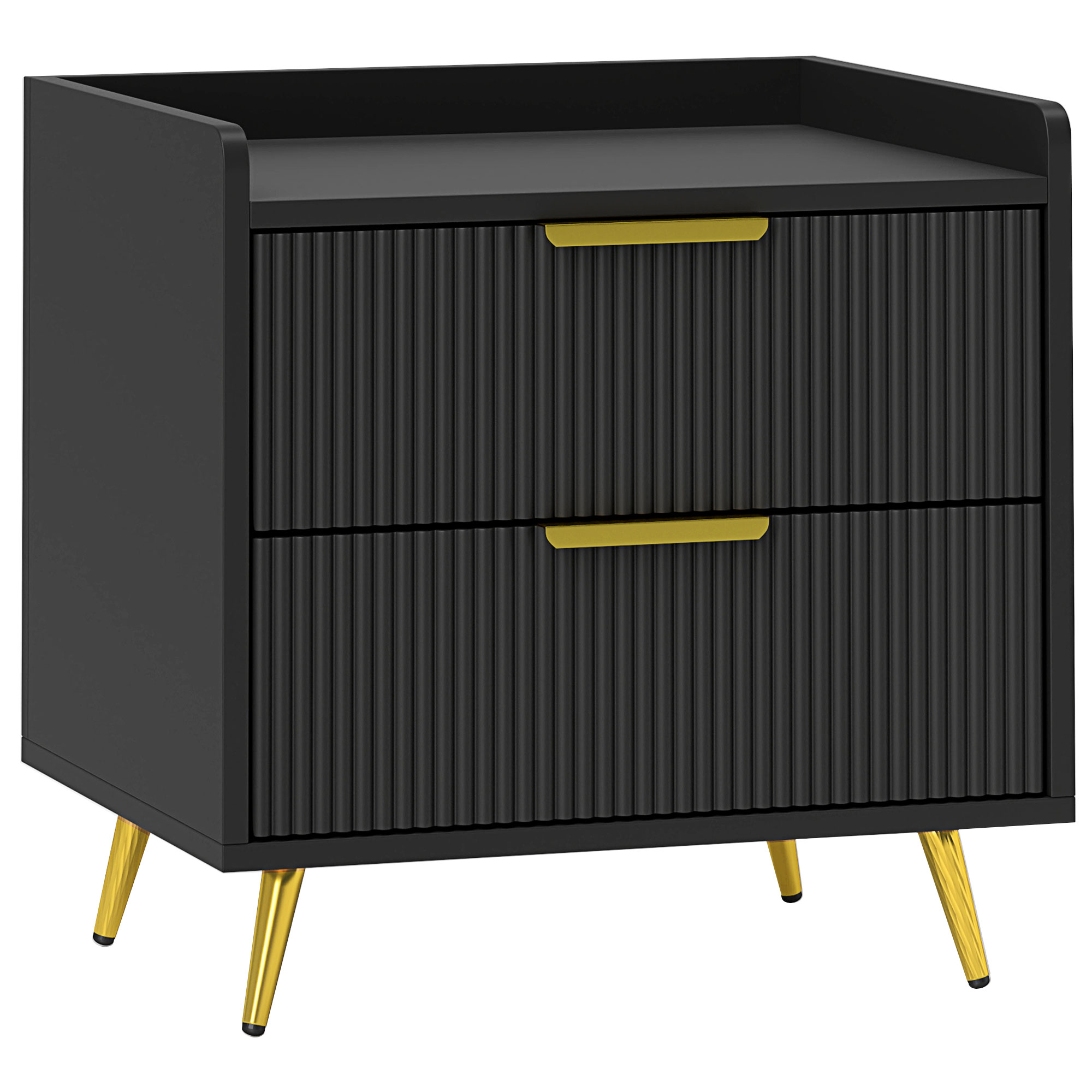 HERON Elegant Two-Drawer Bedside Table - Black with Gold Foots - Life Essentials
