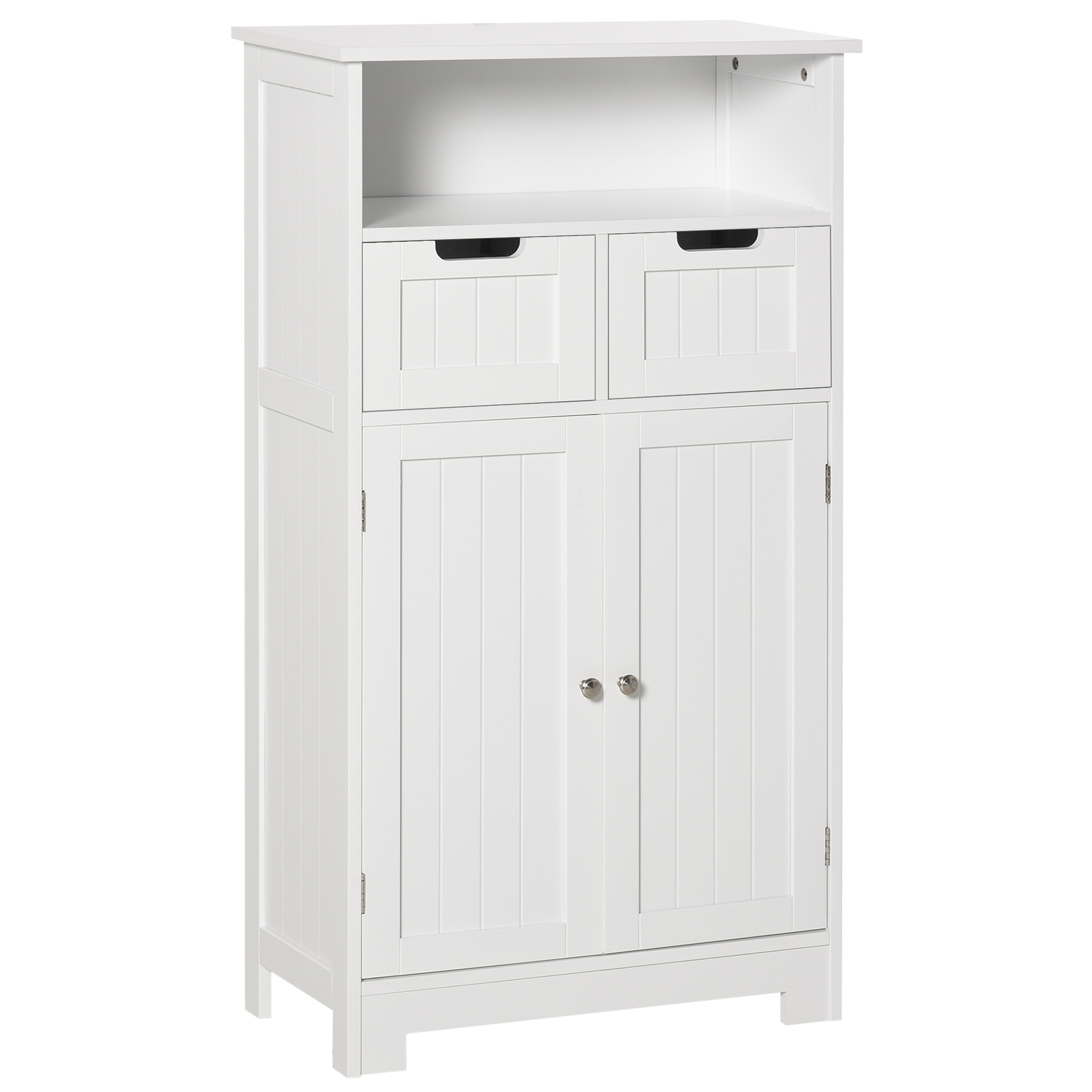 Bathroom Floor Cabinet Free Standing Storage Cupboard with 2 Drawers Adjustable Shelf White - Life Essentials