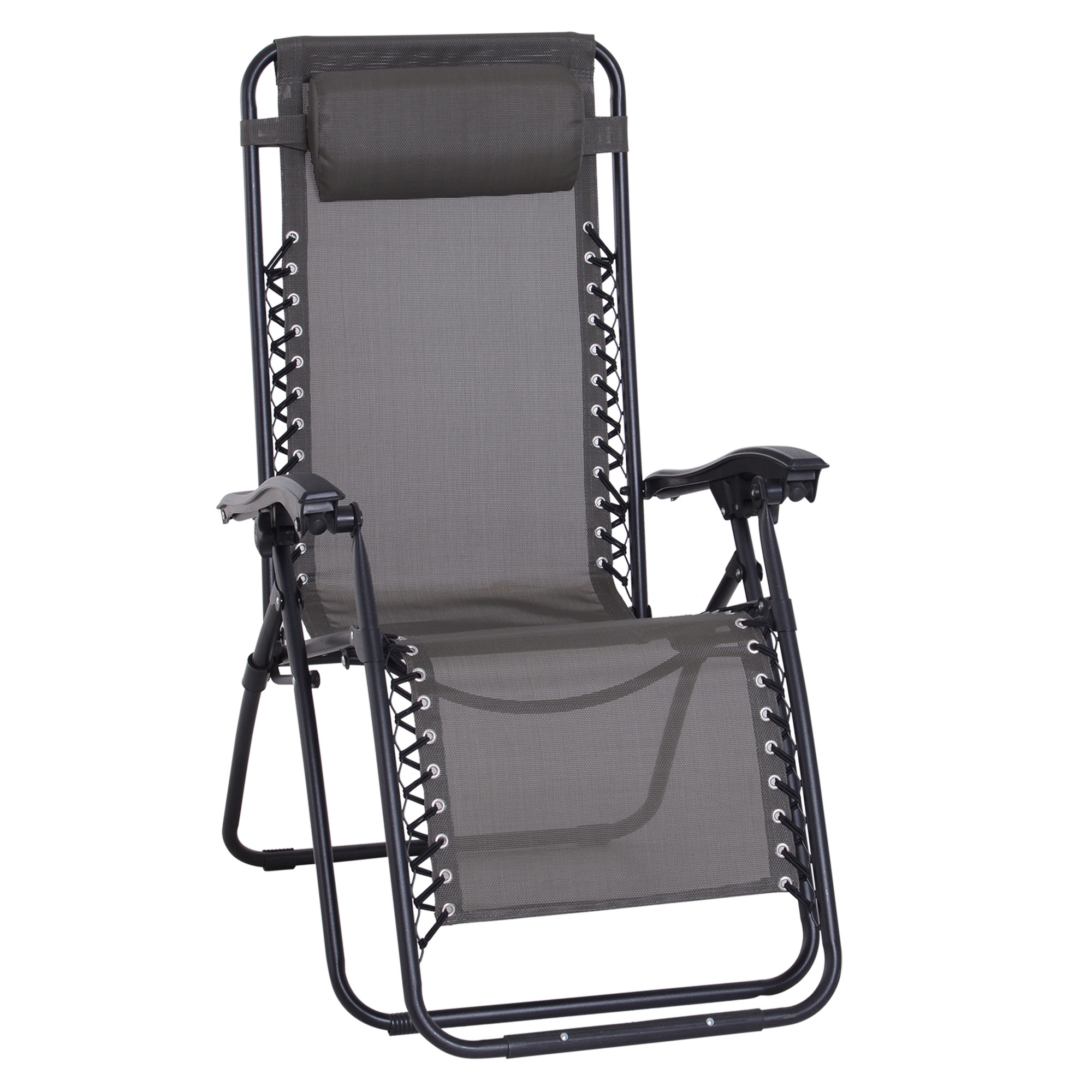 Zero Gravity Chair Outdoor Folding & Reclining Sun Lounger with Head Pillow for Patio Decking Gardens Camping, Grey - Life Essentials