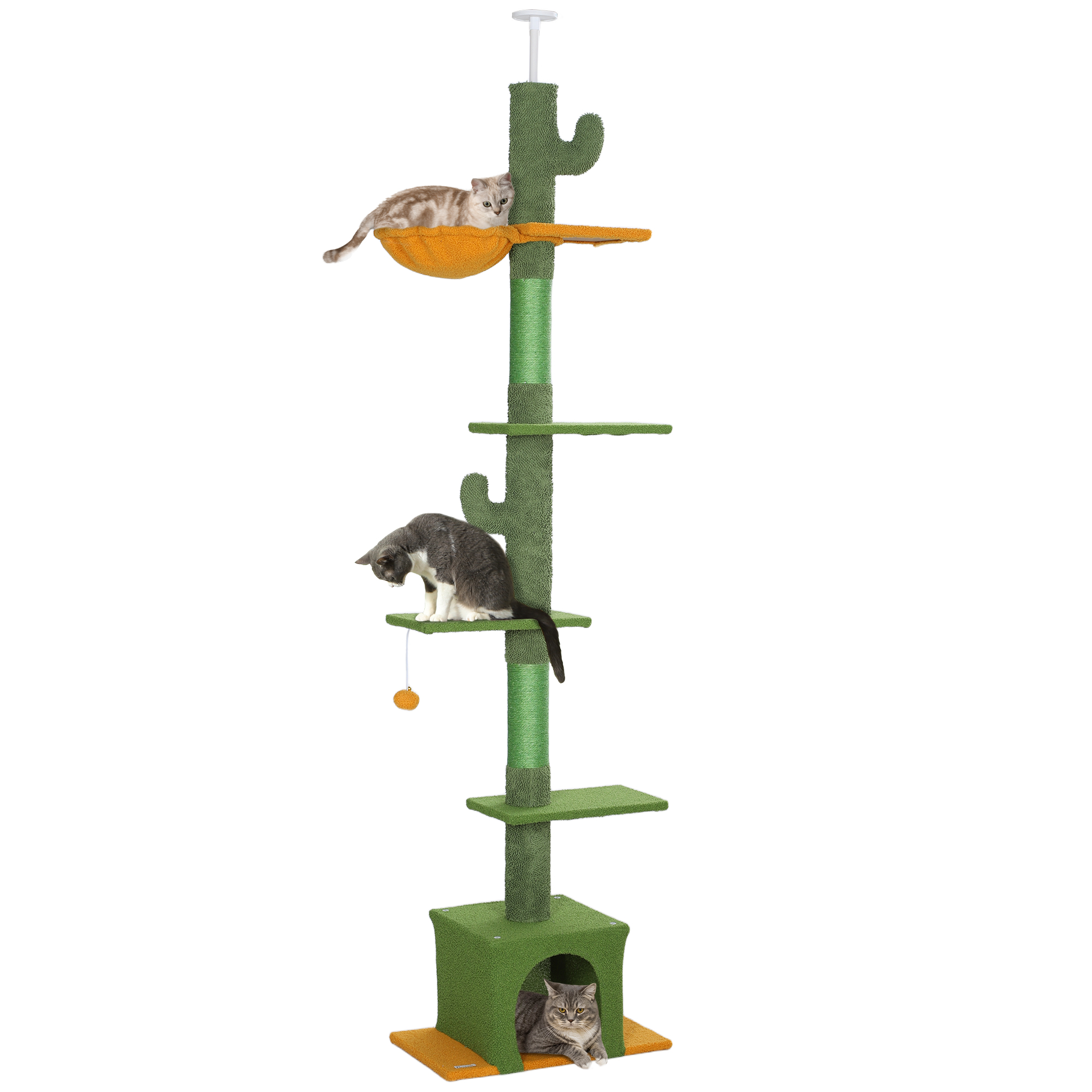 PAWSTER 230-275cm Floor-to-Ceiling Adjustable Cat Tree with Scratching Posts, Hammock - Life Essentials