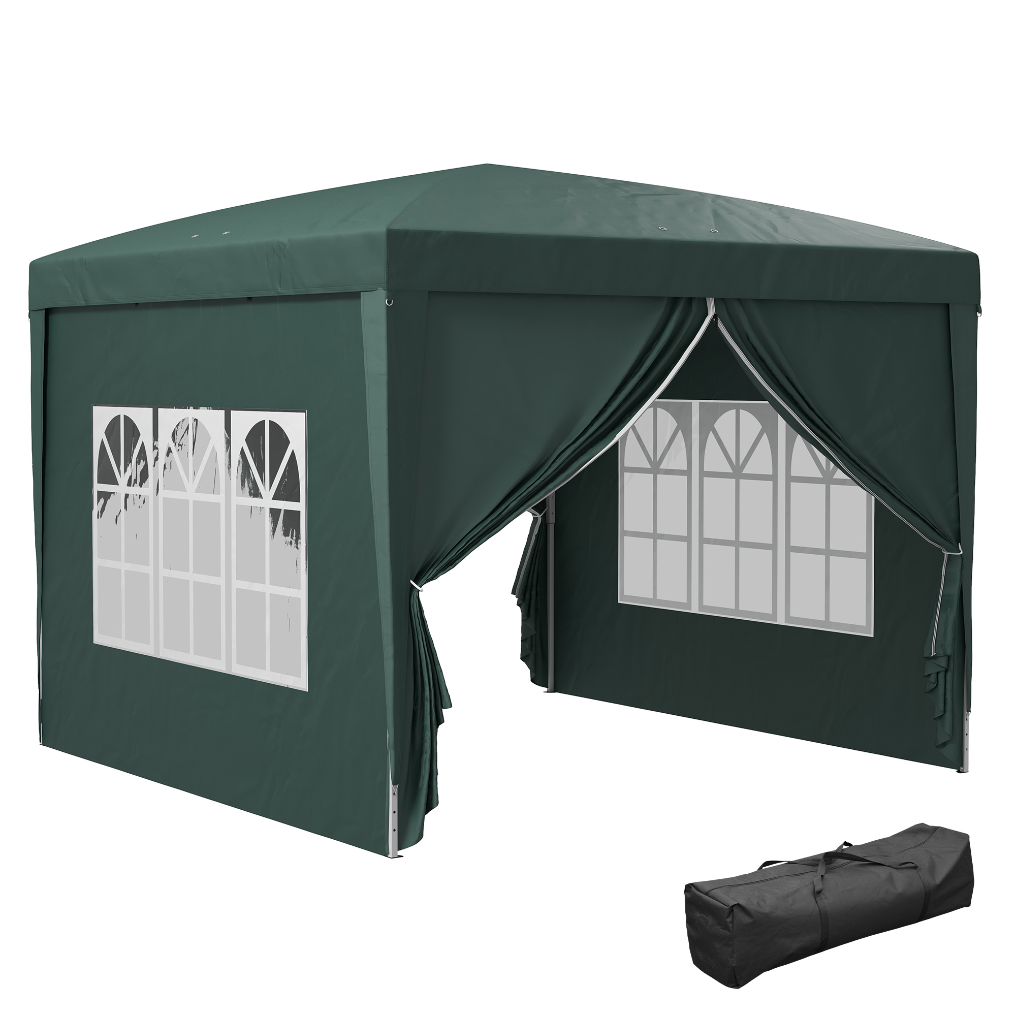 3 x 3m Pop Up Gazebo, Wedding Party Canopy Tent Marquee with Carry Bag and Windows, Green - Life Essentials