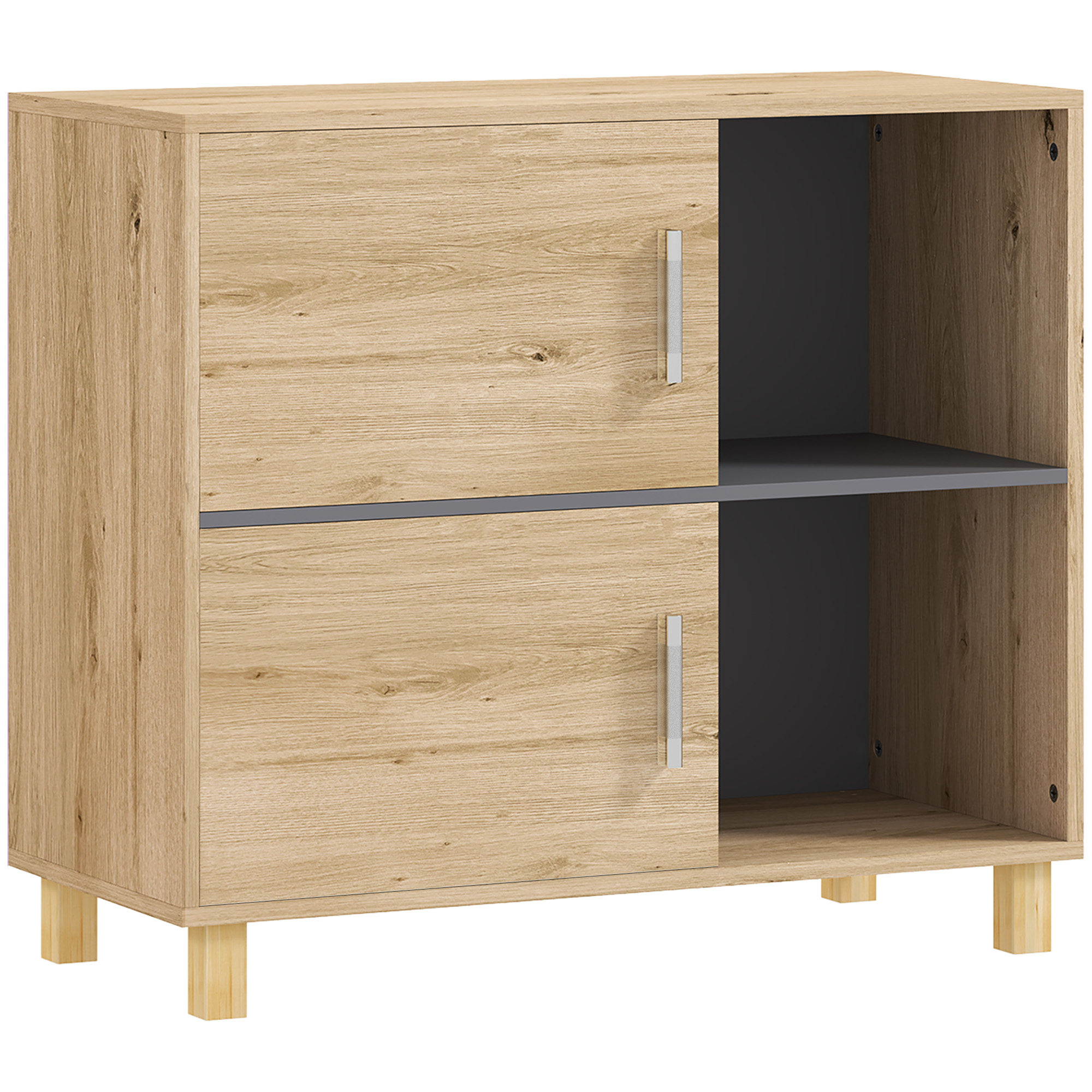HERON Bathroom Cabinet, Freestanding Bathroom Cabinet with Open Compartments and Double Doors - Life Essentials