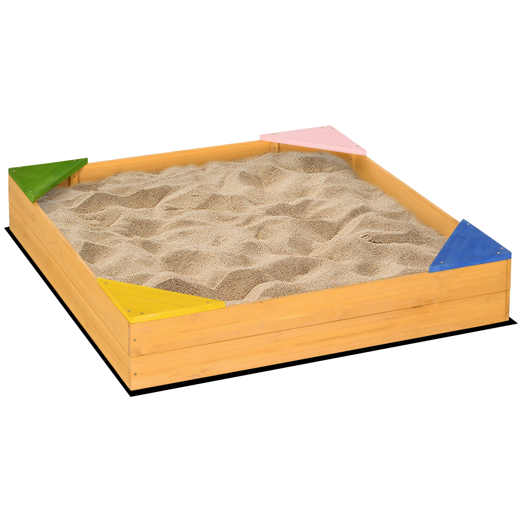 Kids Wooden Sand Pit, Children Sandbox, with Four Seats, Non-Woven Fabric, for Gardens, Playgrounds - Life Essentials