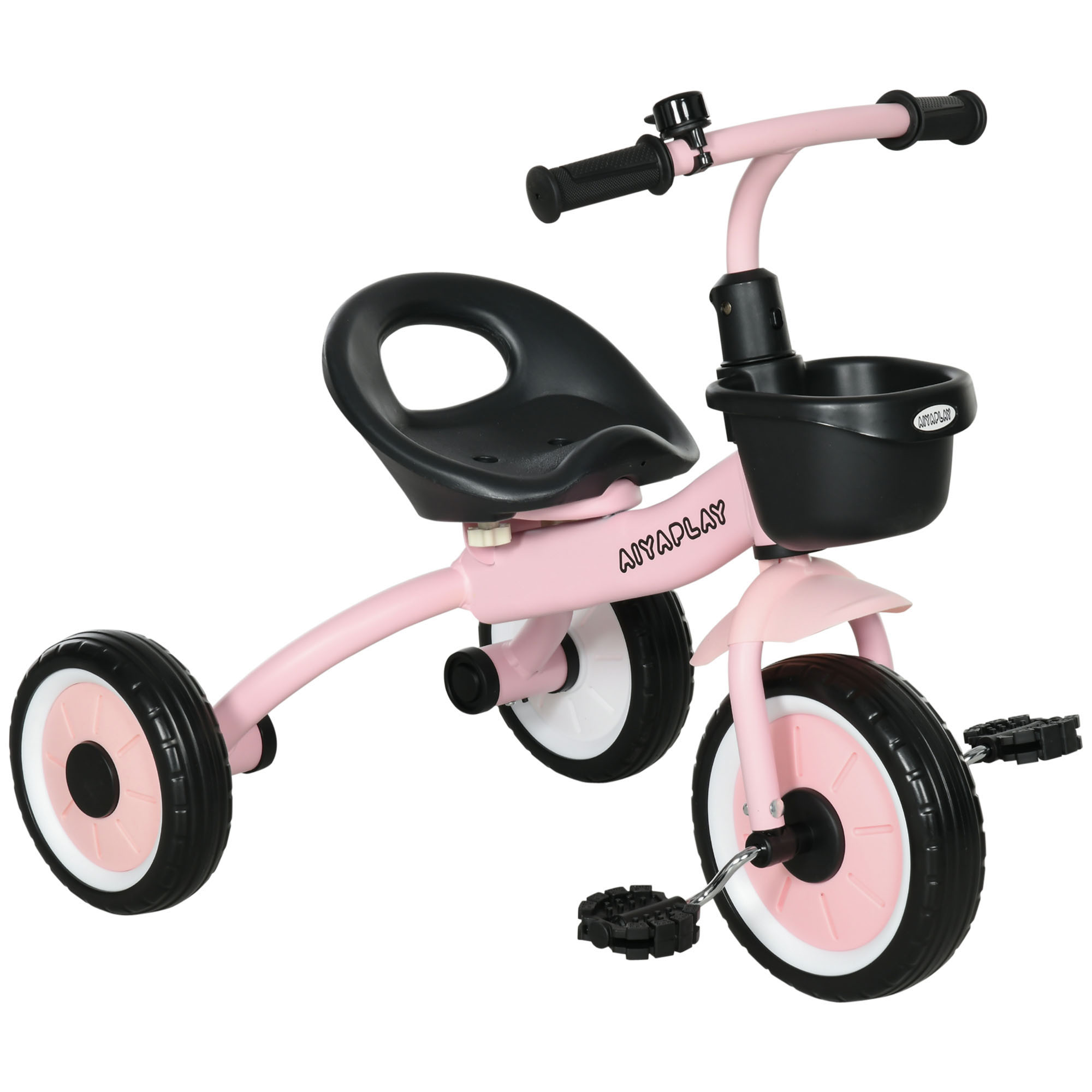 AIYAPLAY Kids Trike, Tricycle, with Adjustable Seat, Basket, Bell, for Ages 2-5 Years - Pink - Life Essentials