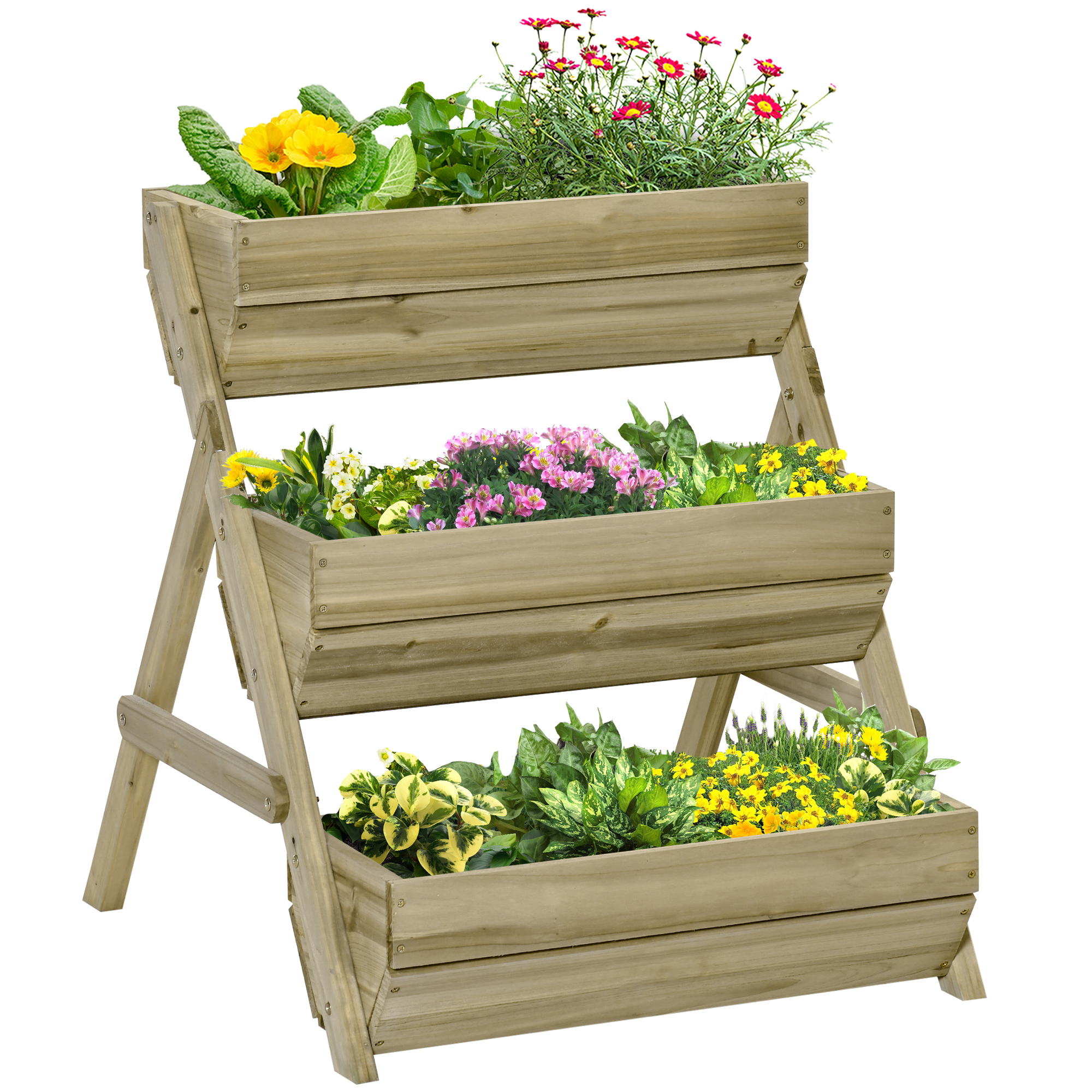 3 Tier Raised Garden Bed Wooden Elevated Planter Box Kit for Flower, Vegetable, Herb, 120 x 68 x 80cm, Green - Life Essentials