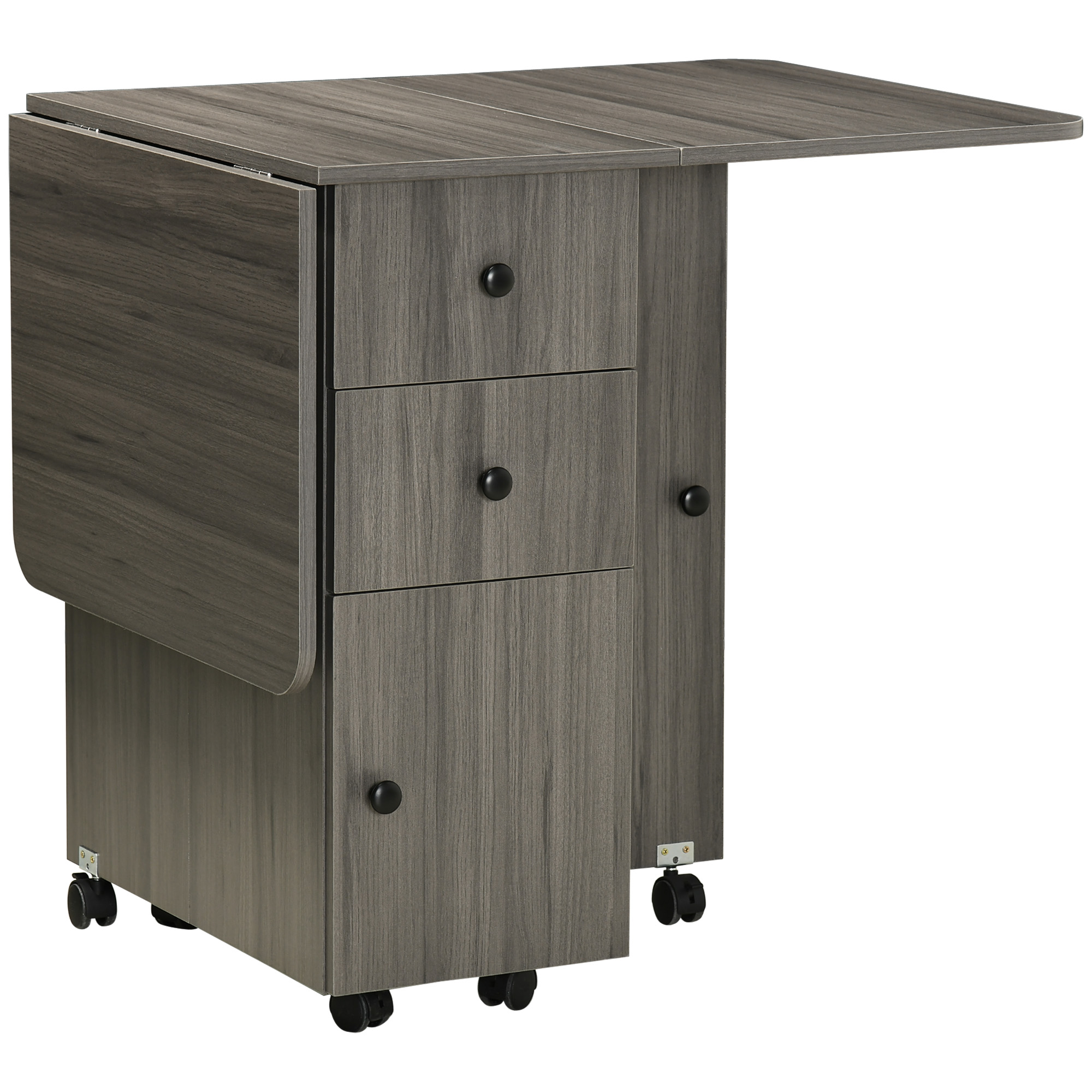 Folding Dining Table for 4-6, Rolling Drop Leaf Table with Storage Drawers, Cabinet and Open Shelf, Extendable Kitchen Table on Wheels, Grey - Life 