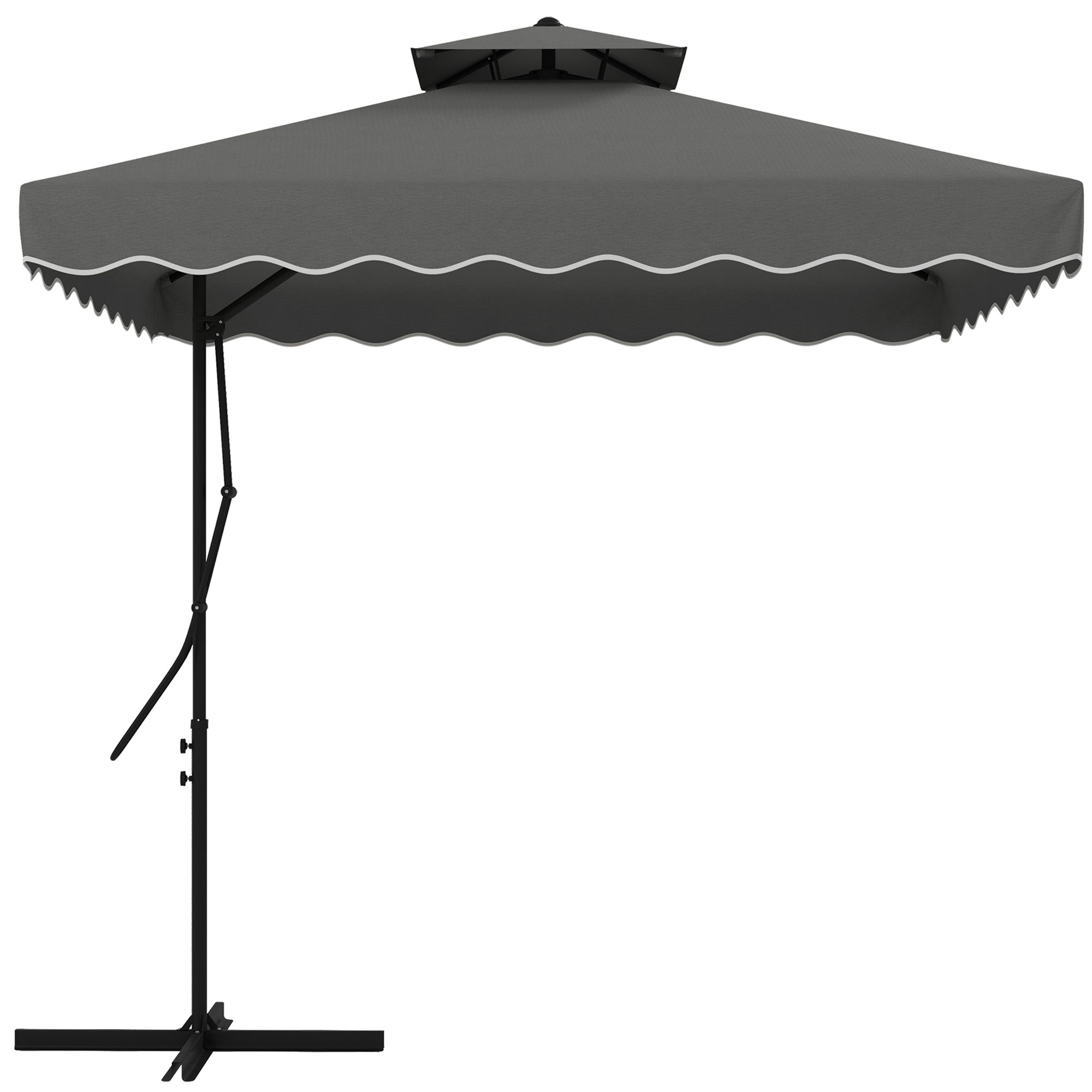 2.5m Square Double Top Garden Parasol Cantilever Umbrella with Ruffles, Dark Grey - Life Essentials