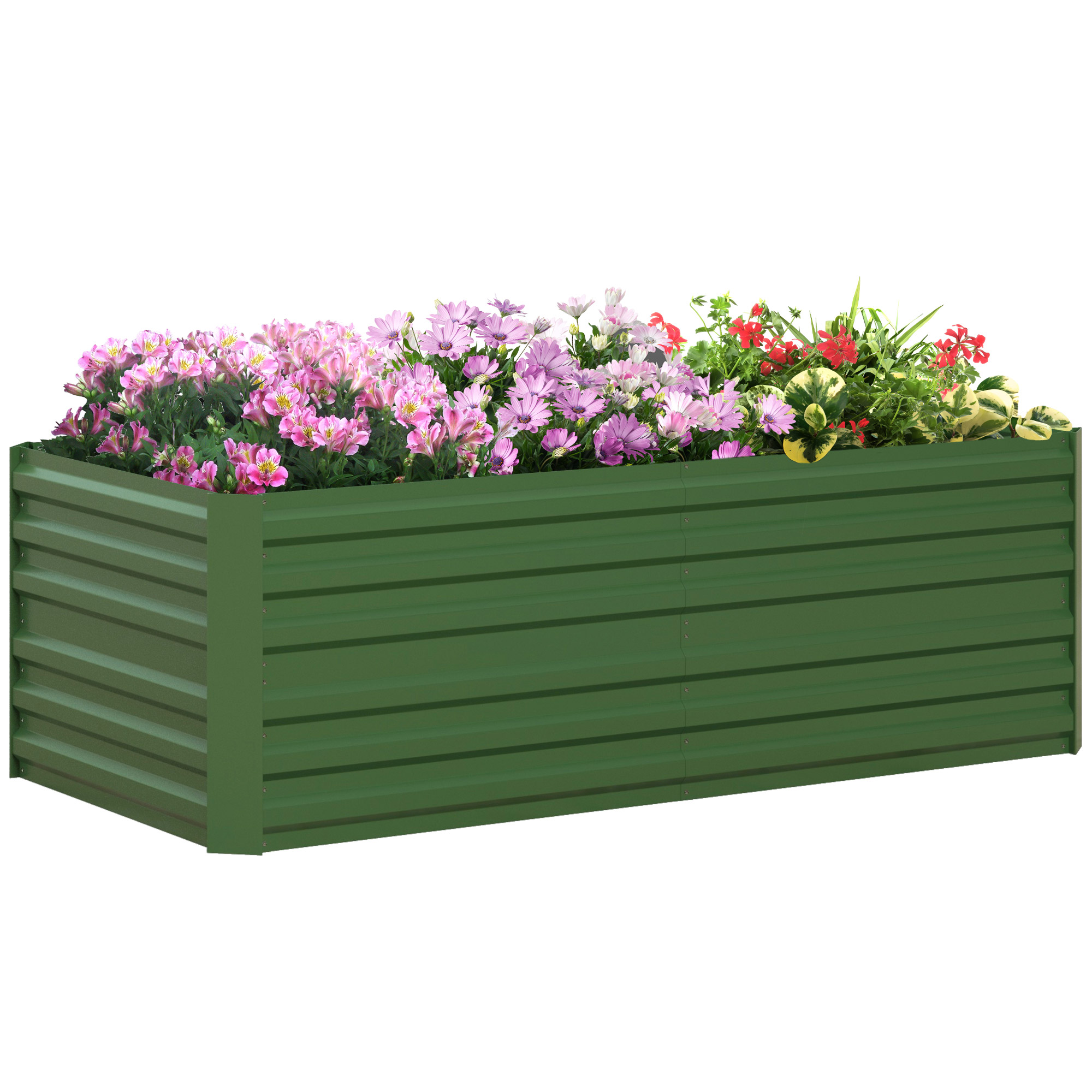 Raised Beds for Garden, Galvanised Steel Outdoor Planters with Multi-reinforced Rods, 180 x 90 x 59 cm, Green - Life Essentials
