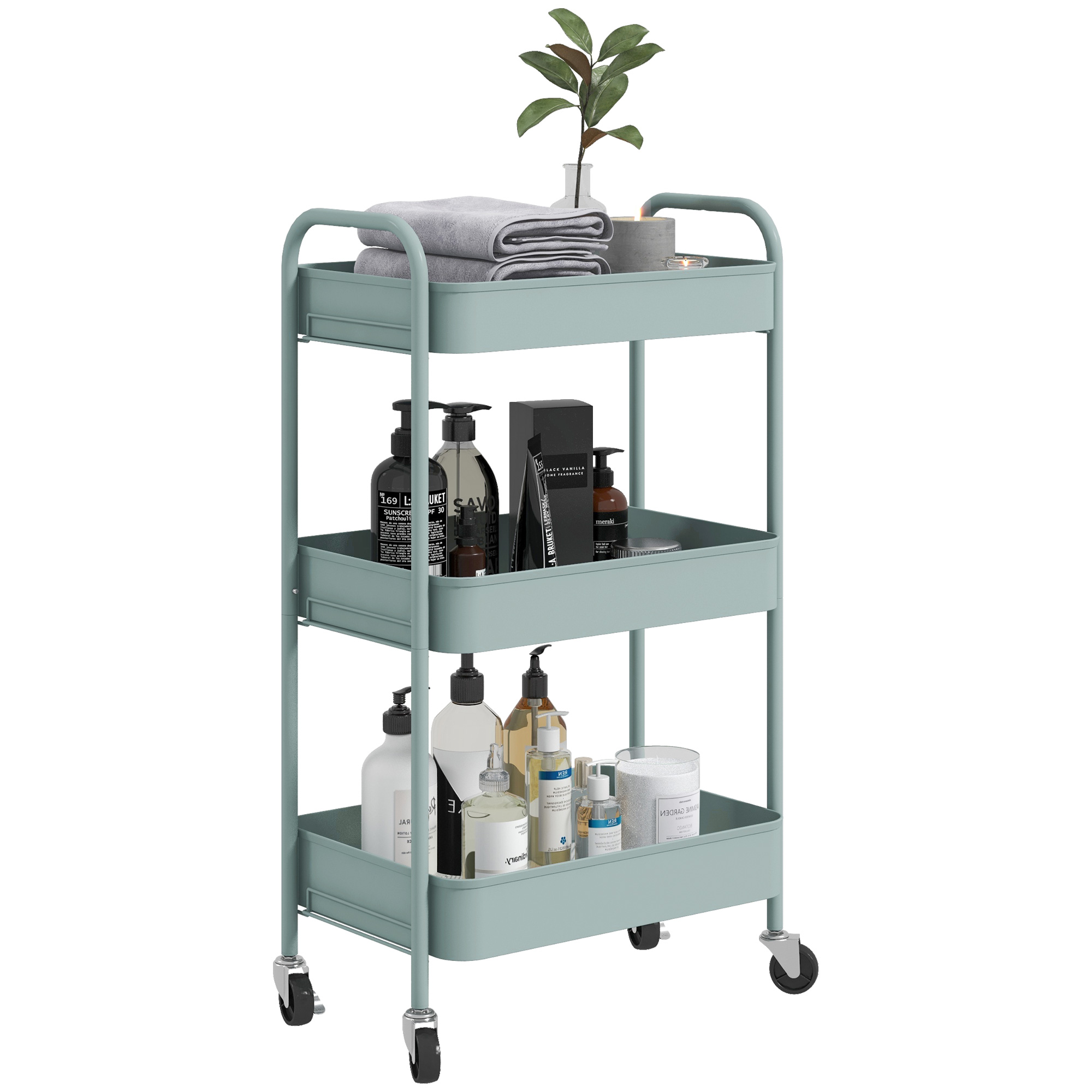 Kitchen Trolley - 3-Tier Steel Storage Trolley Blue 45cm - Life Essentials