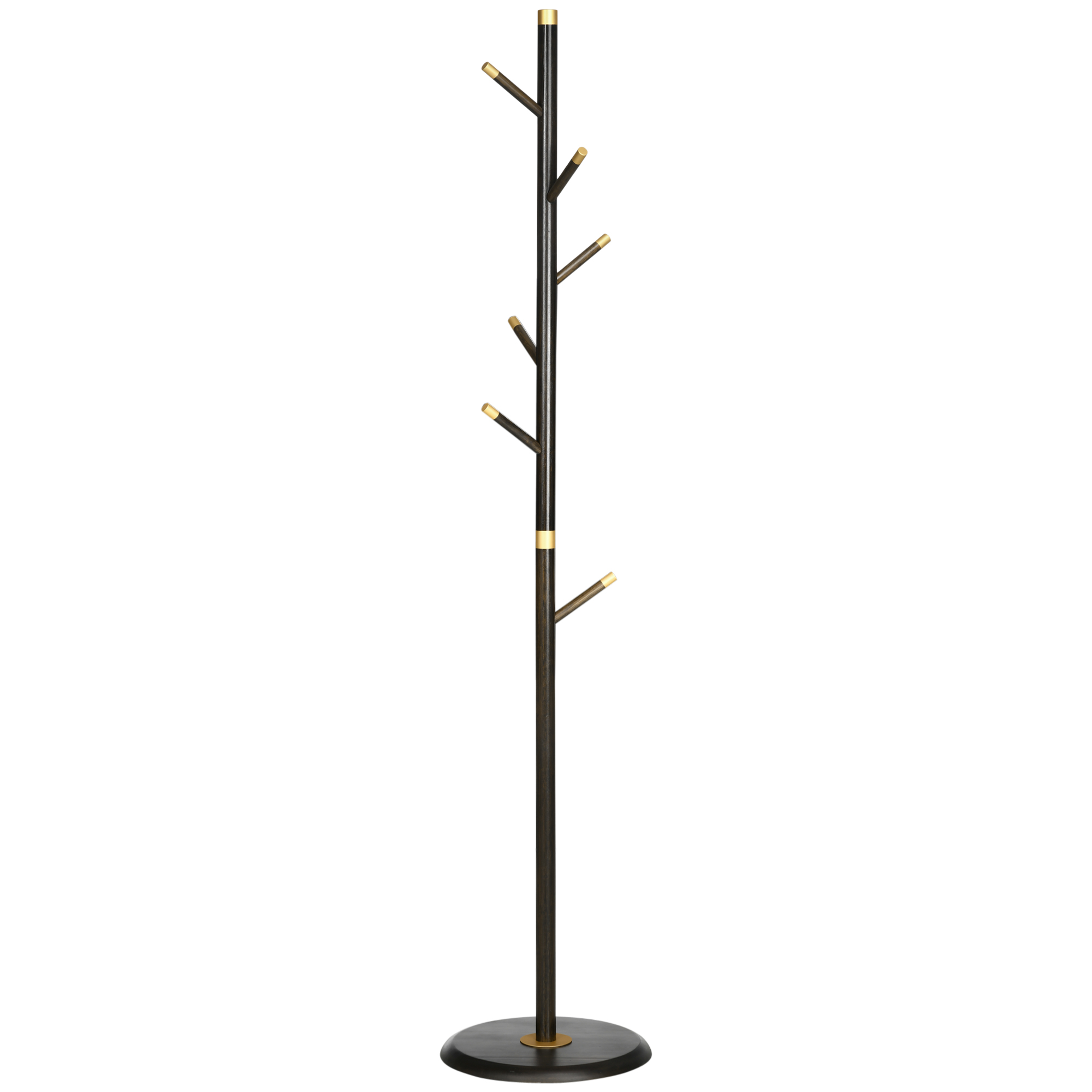 Vintage Coat Rack Stand Freestanding Hall Tree with 6 Hooks Bamboo Frame for Entryway Hallway Bedroom Walnut - Life Essentials