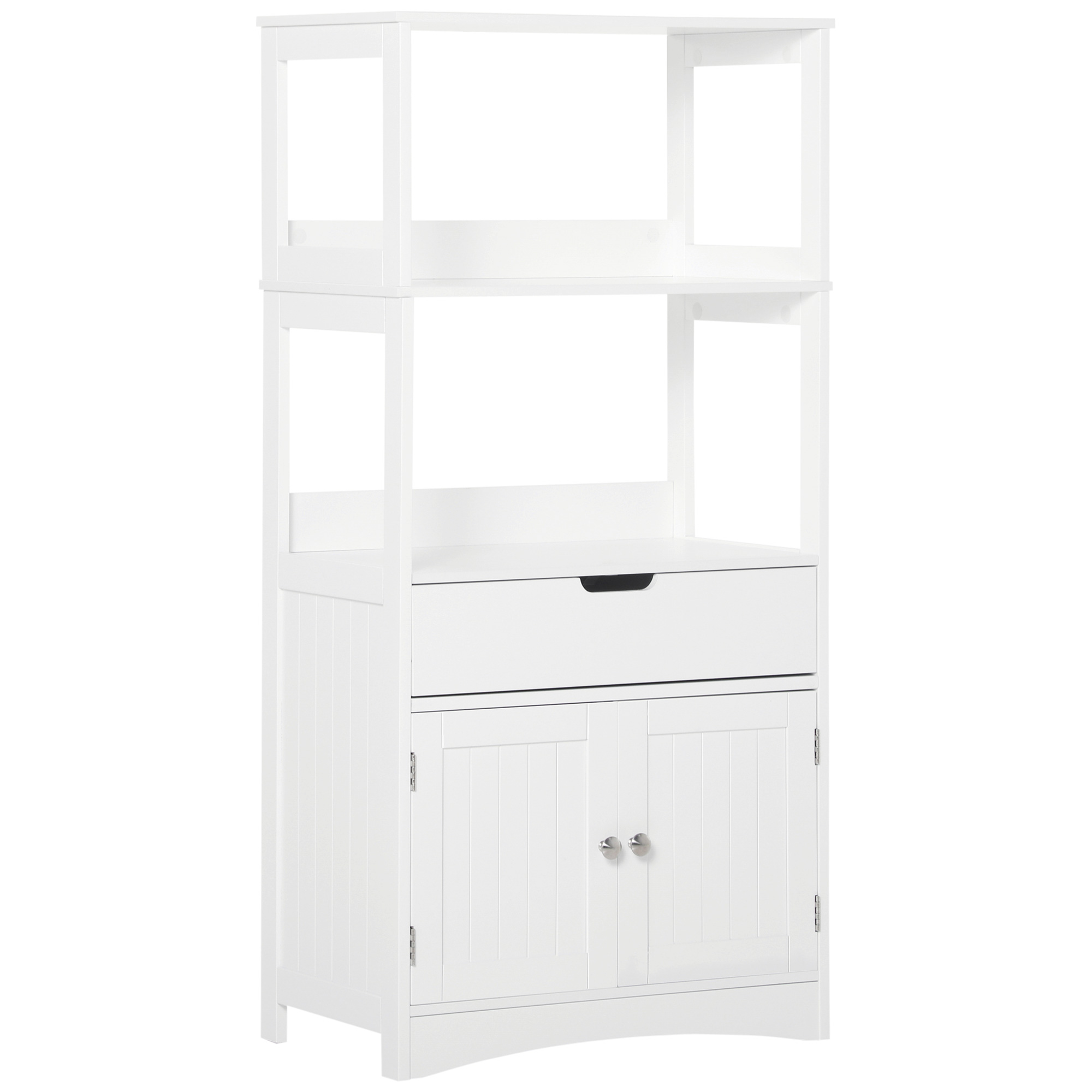 Bathroom Floor Cabinet, Free Standing Kitchen Cupboard with Shelves, Drawer and Doors, Storage Organizer for Living Room, White - Life Essentials