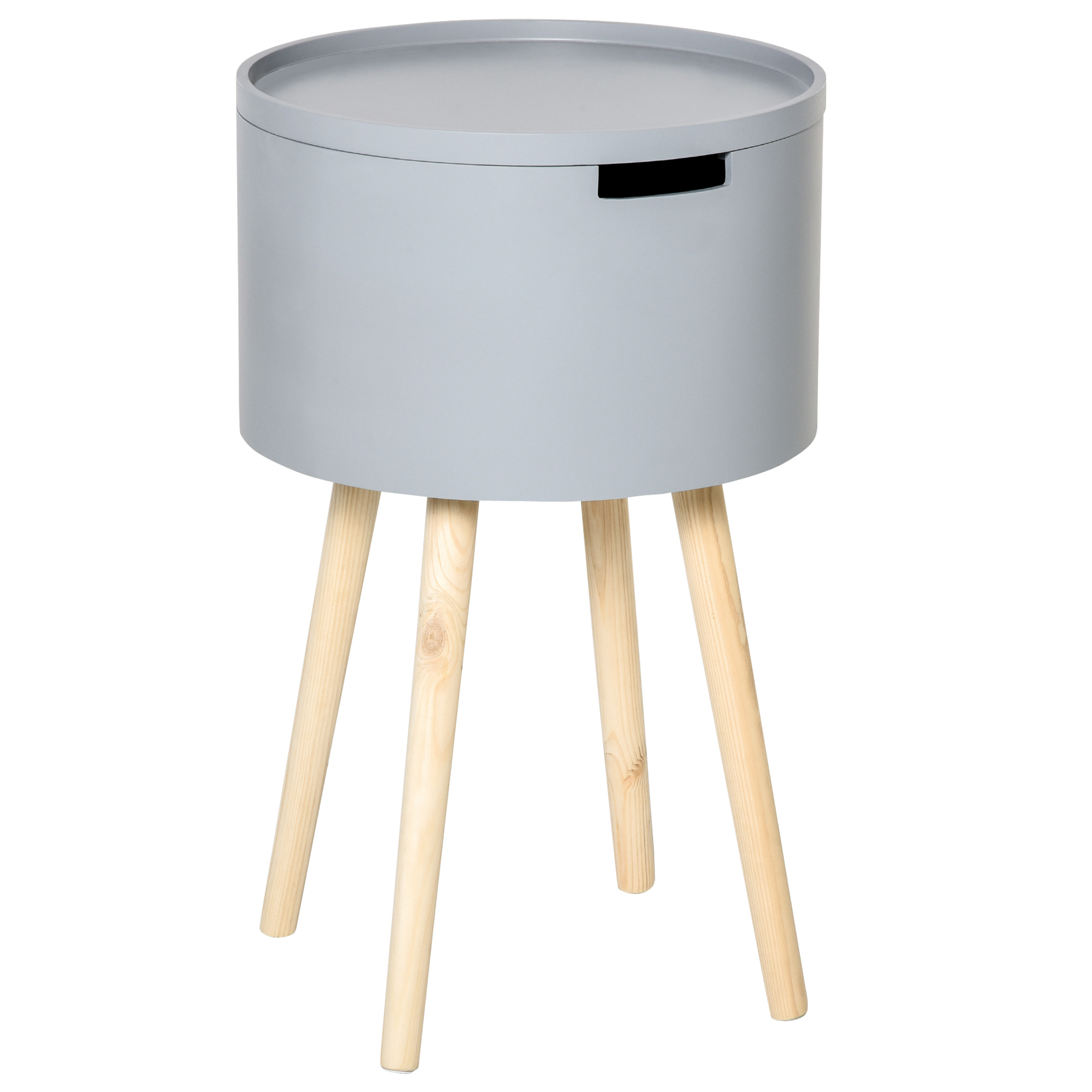 Modern Side Table with Hidden Storage Space, Round Night Stand with Removable Tray Wood Frame for Living Room Children's Room, Grey - Life Essentials