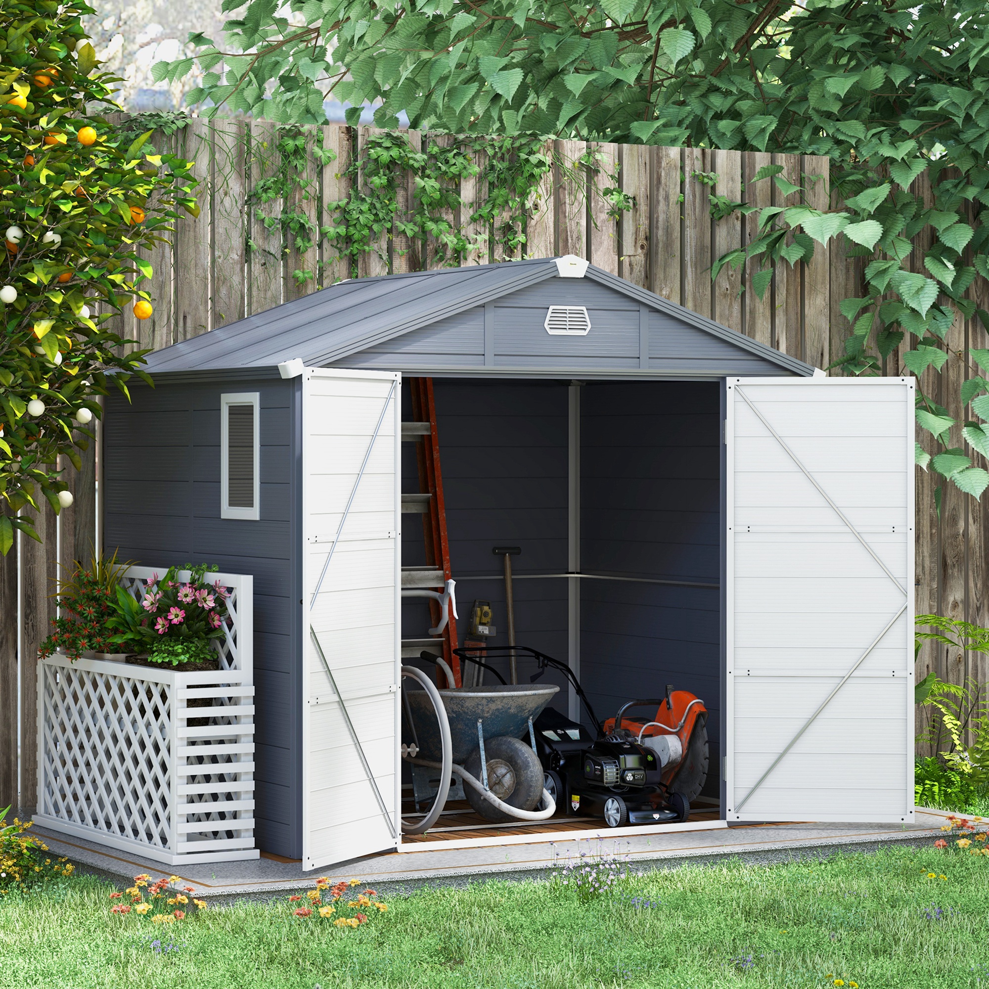 Jones 8 x 6ft Garden Shed with Foundation Kit - Grey - Life Essentials
