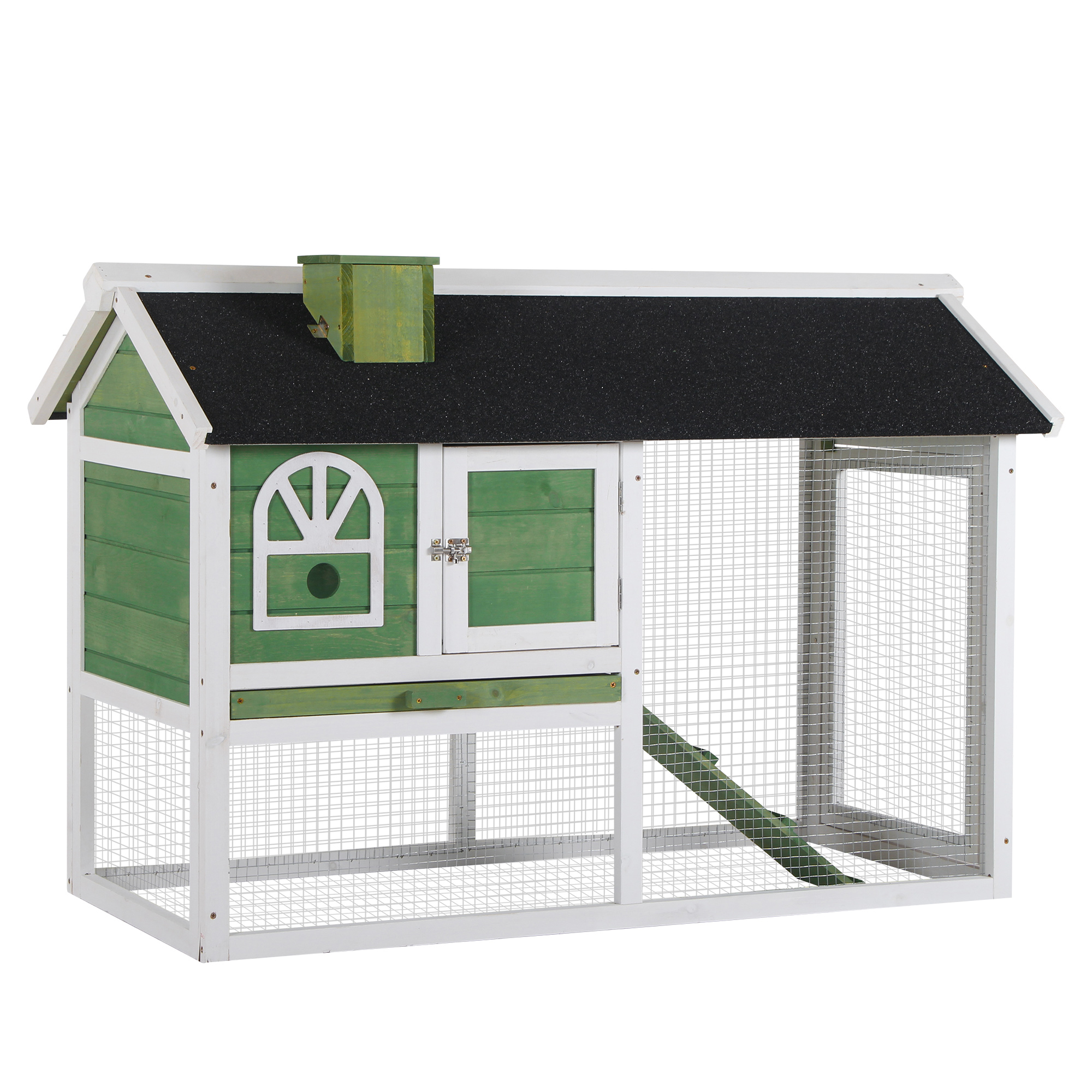Rabbit Hutch Wood Bunny Rabbit Cage for Outdoor Indoor with Pull Out Tray Run Box Ramp Asphalt Roof for Small Animals Green - Life Essentials