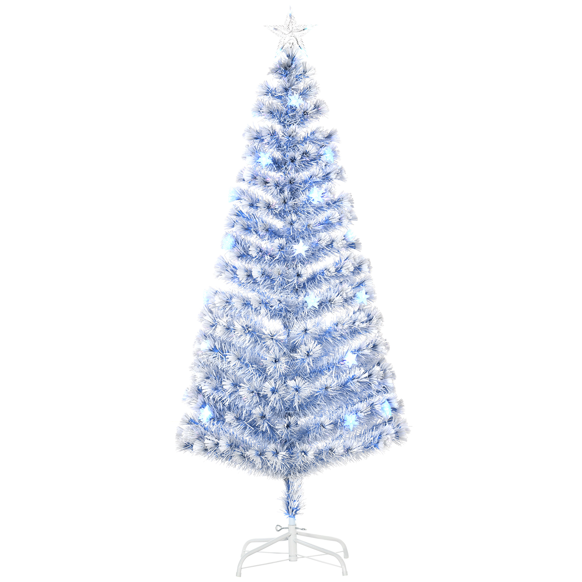 Debbie Artificial Fibre Optic Christmas Tree with 26 LED Lights Pre-Lit White Blue 6FT - White and Blue - Life Essentials