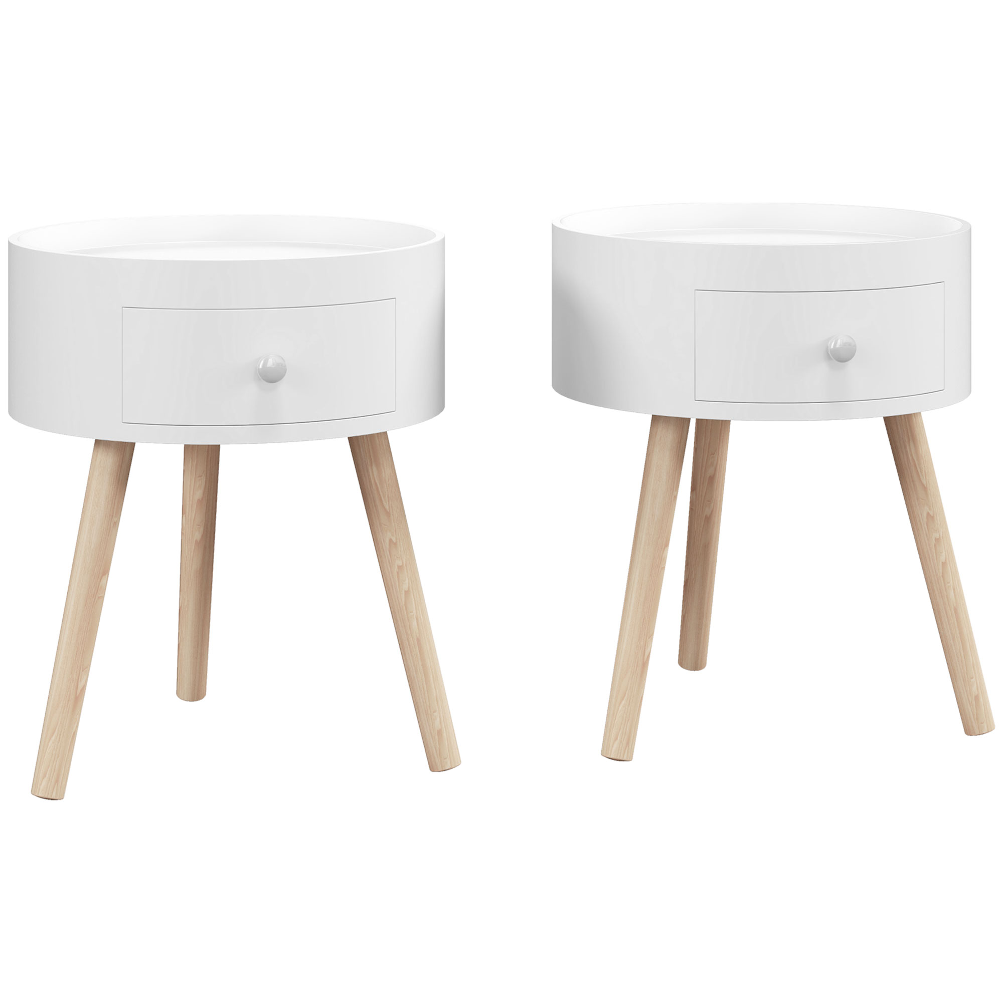 Bedside Table - 2 Pieces Nightstand White 38cm - Life Essentials