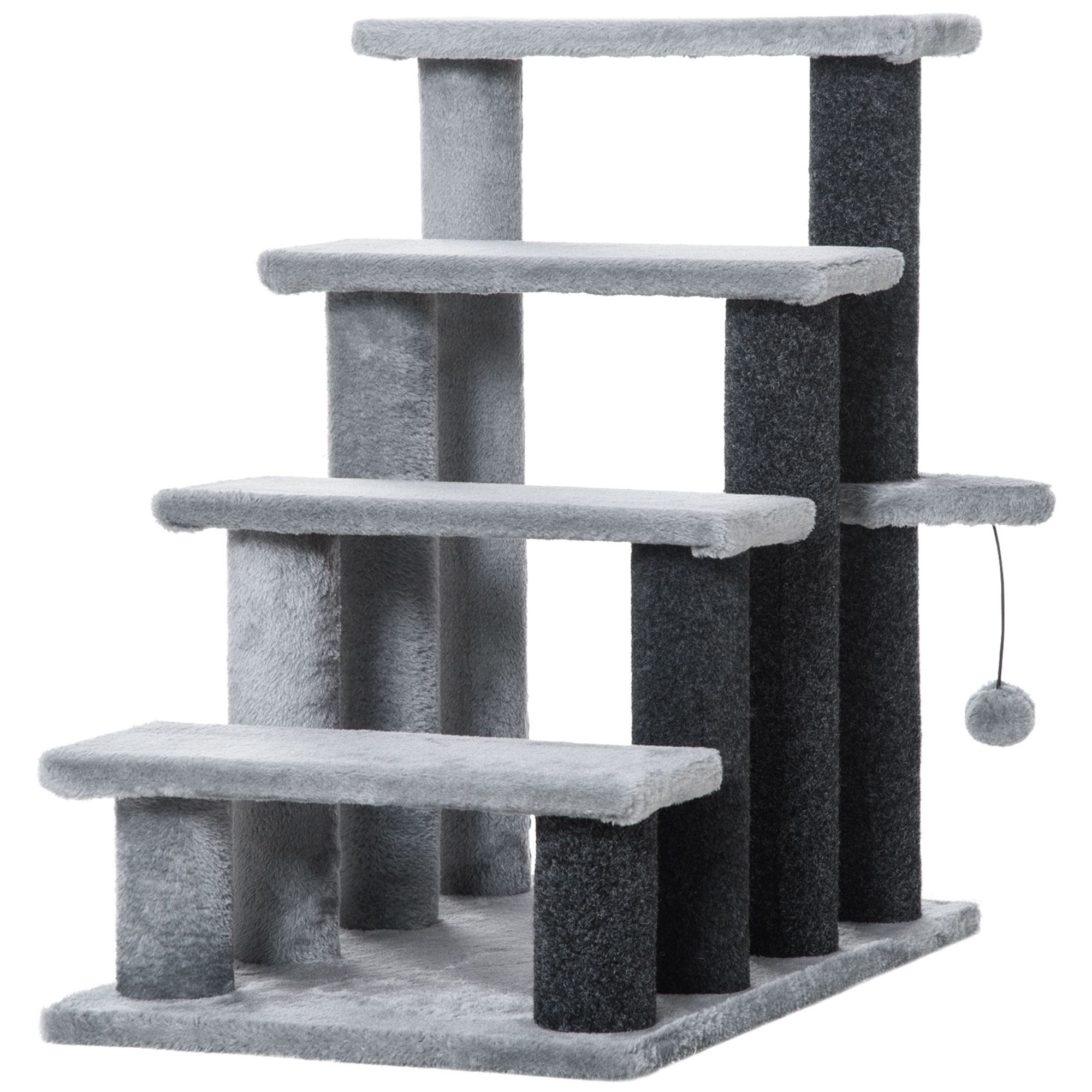Shelley 4-step Pet Stairs with Scratching Posts and Toy Ball for Small Dogs - Grey - Life Essentials
