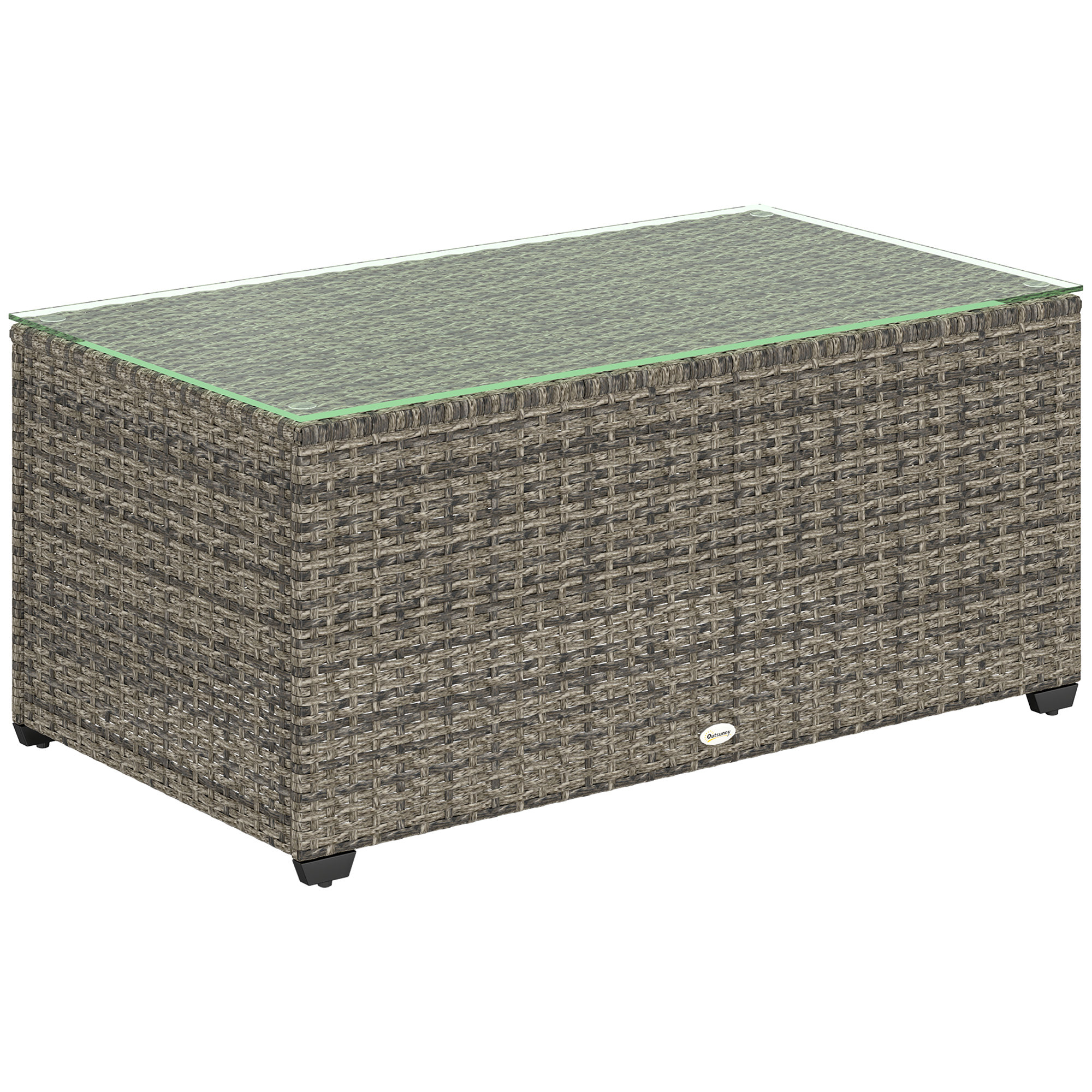 SUNVISTA 90 x 50cm Glass-Top Rattan Side Table - Dark Grey - Life Essentials