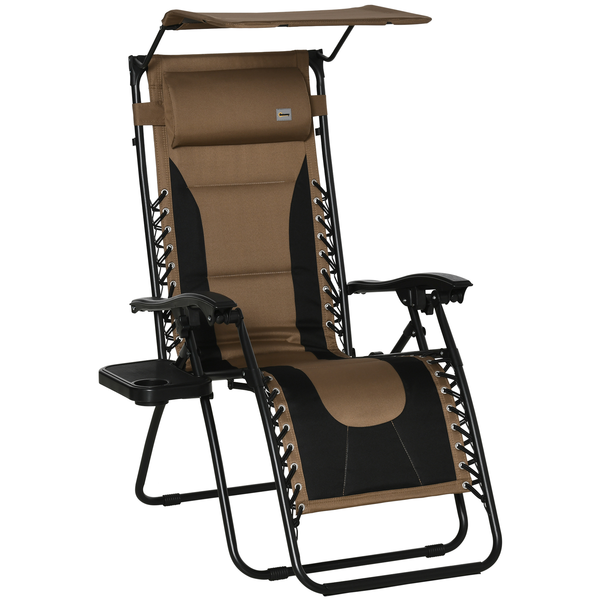Zero Gravity Lounger Chair, Folding Reclining Patio Chair with Shade Cover, Cup Holder and Headrest for Poolside, Camping, Brown - Life Essentials