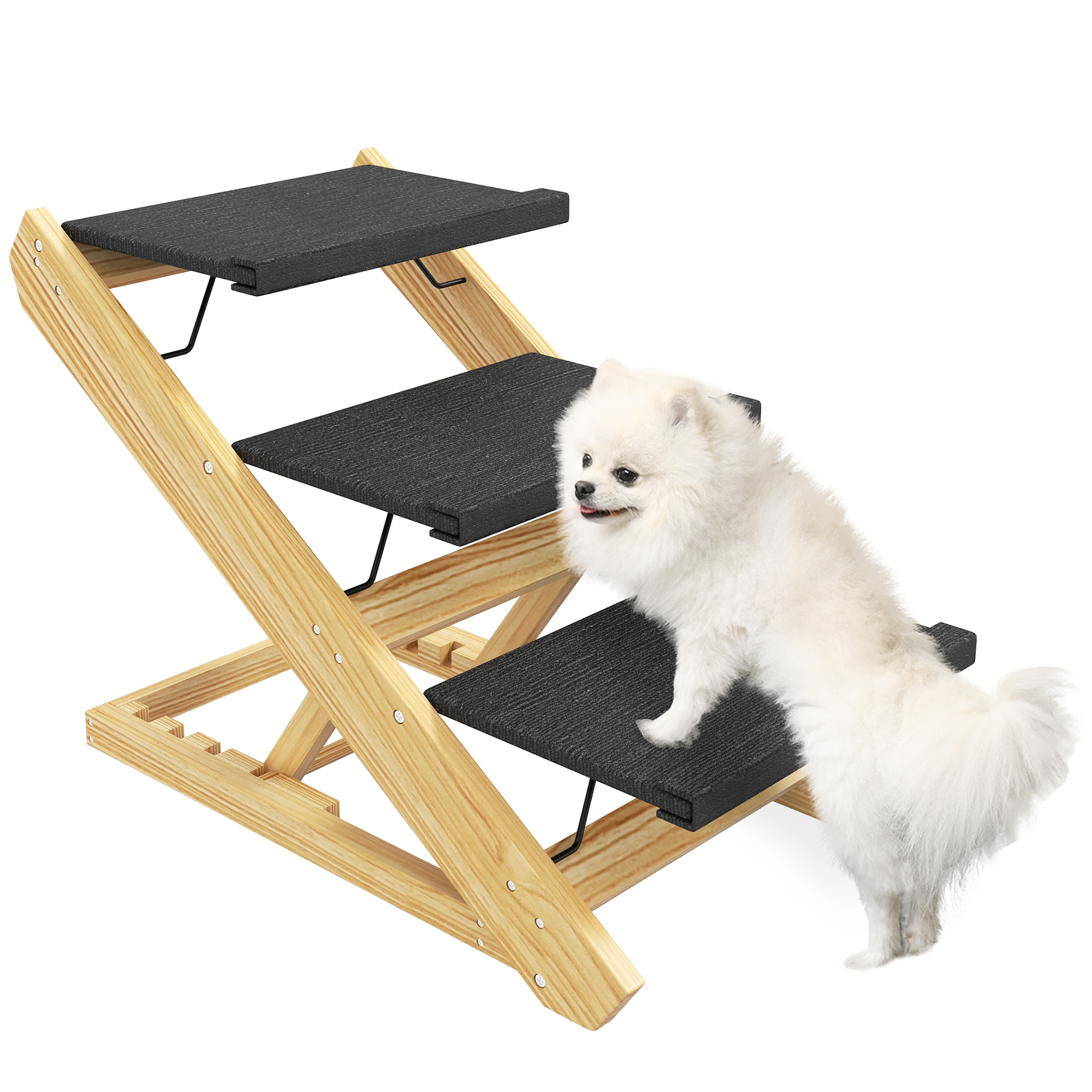 Chemont Pine Wood 3 Step Dog Ramp - Natural - Life Essentials
