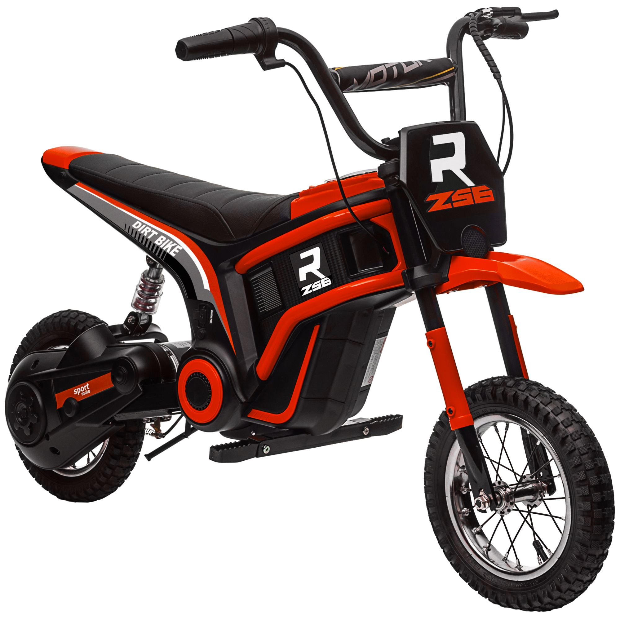 24V Electric Motorbike, Dirt Bike with Twist Grip Throttle, Music Horn, 12" Pneumatic Tyres, 16 Km/h Max. Speed, Red - Life Essentials