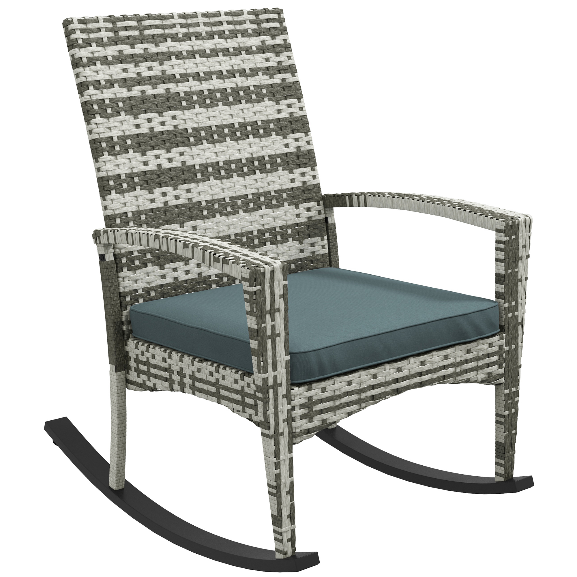 Rattan Rocking Chair Rocker Garden Furniture Seater Patio Bistro Relaxer Outdoor Wicker Weave with Cushion - Light Grey - Life Essentials