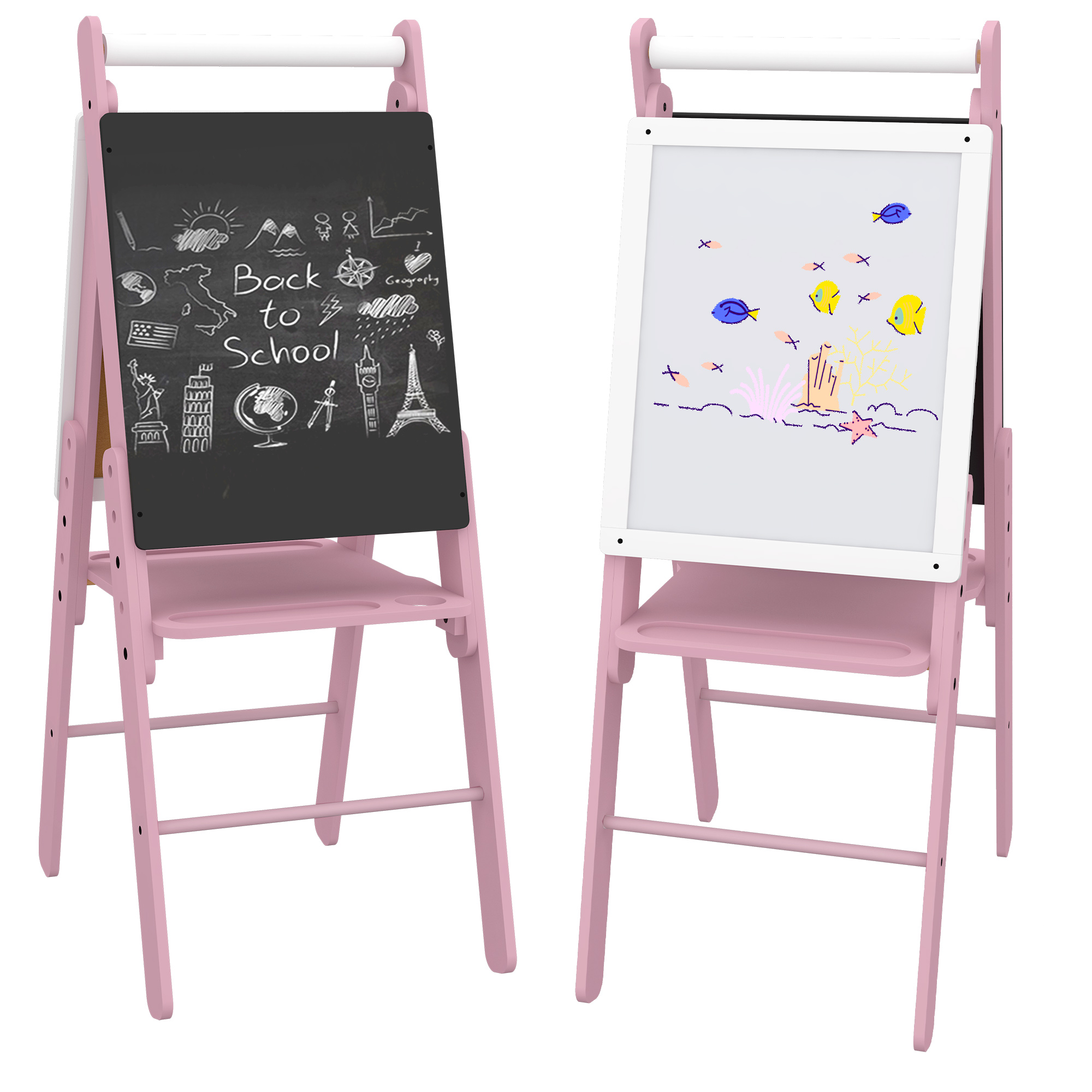 Three In One Easel for Kids with Paper Roll, Adjustable Height - Pink - Life Essentials
