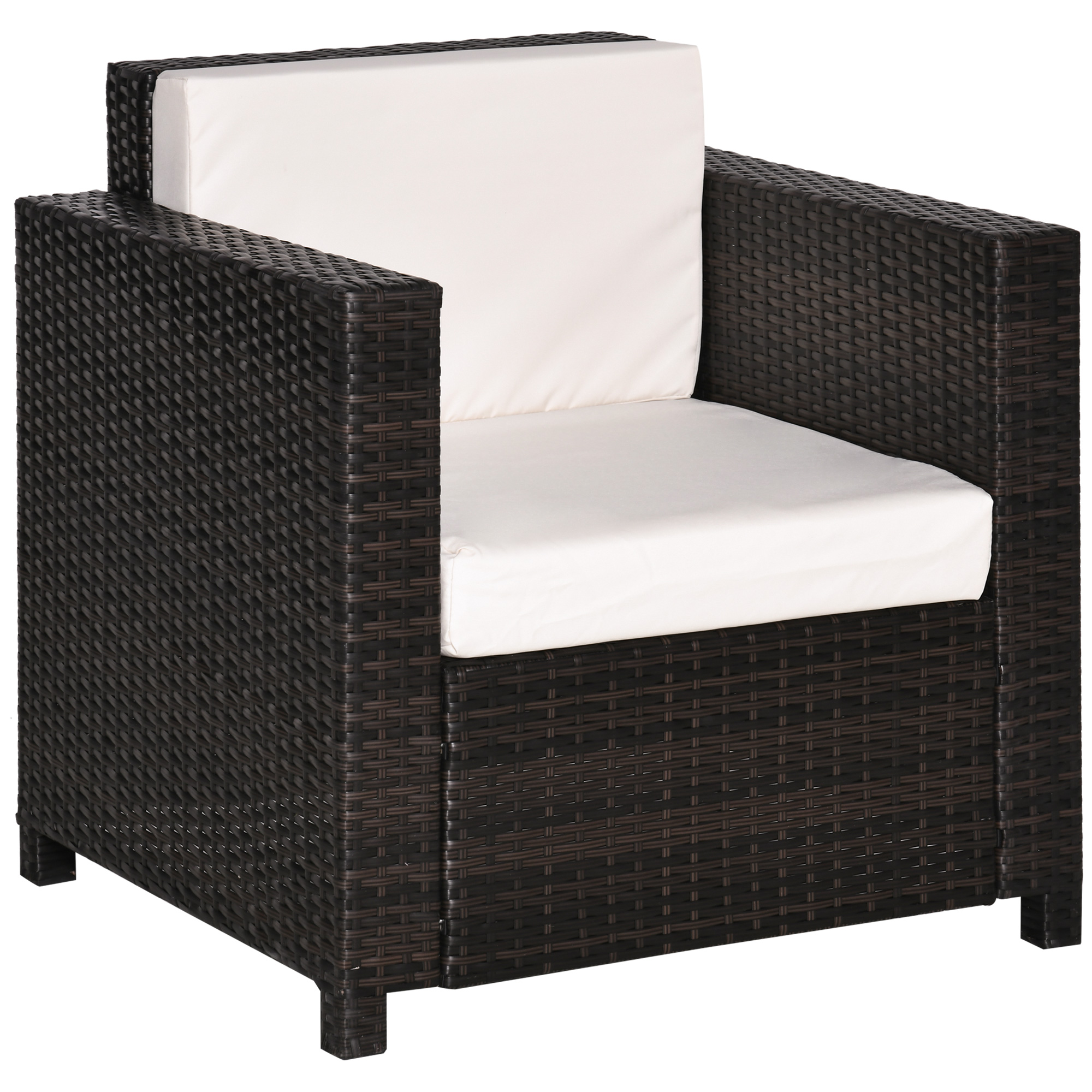 1 Seater Rattan Garden All-Weather Wicker Weave Single Sofa Armchair with Fire Resistant Cushion - Brown - Life Essentials
