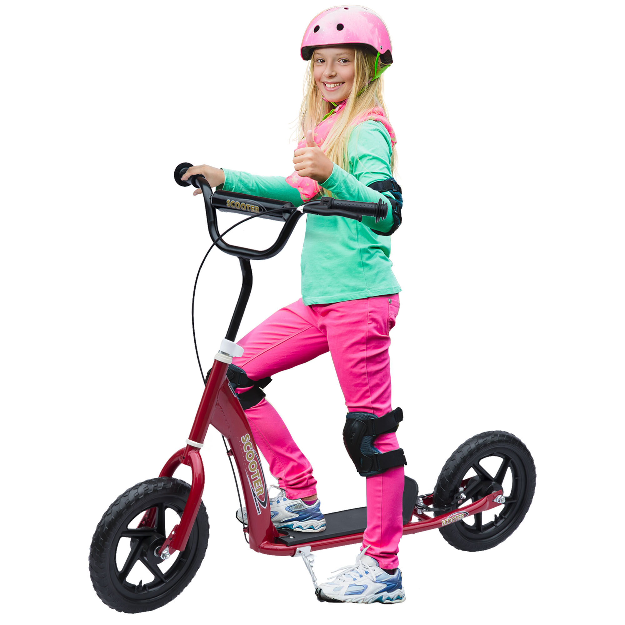 Teen Push Scooter Kids Children Stunt Scooter w/ 12" EVA Tyres, Red - Life Essentials