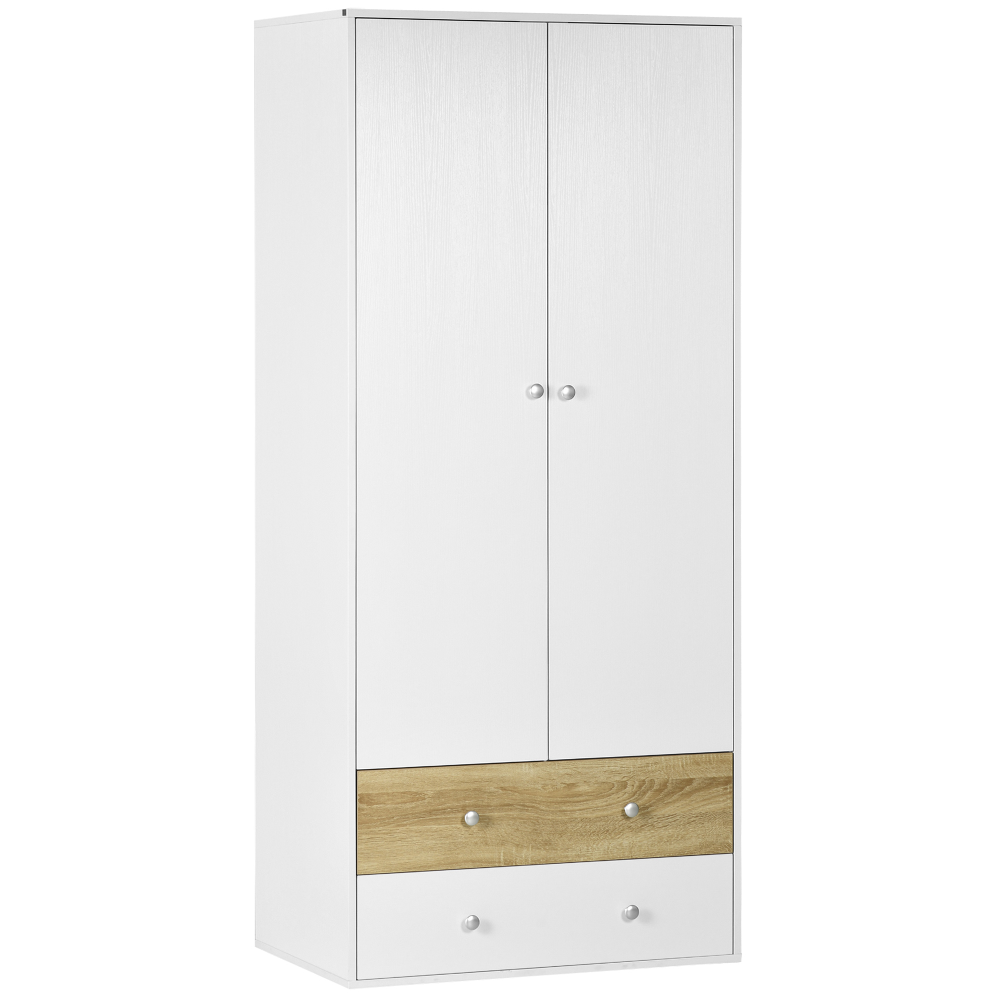 Wardrobe - HERON 2 Door Wardrobe White and Oak 80cm - Life Essentials