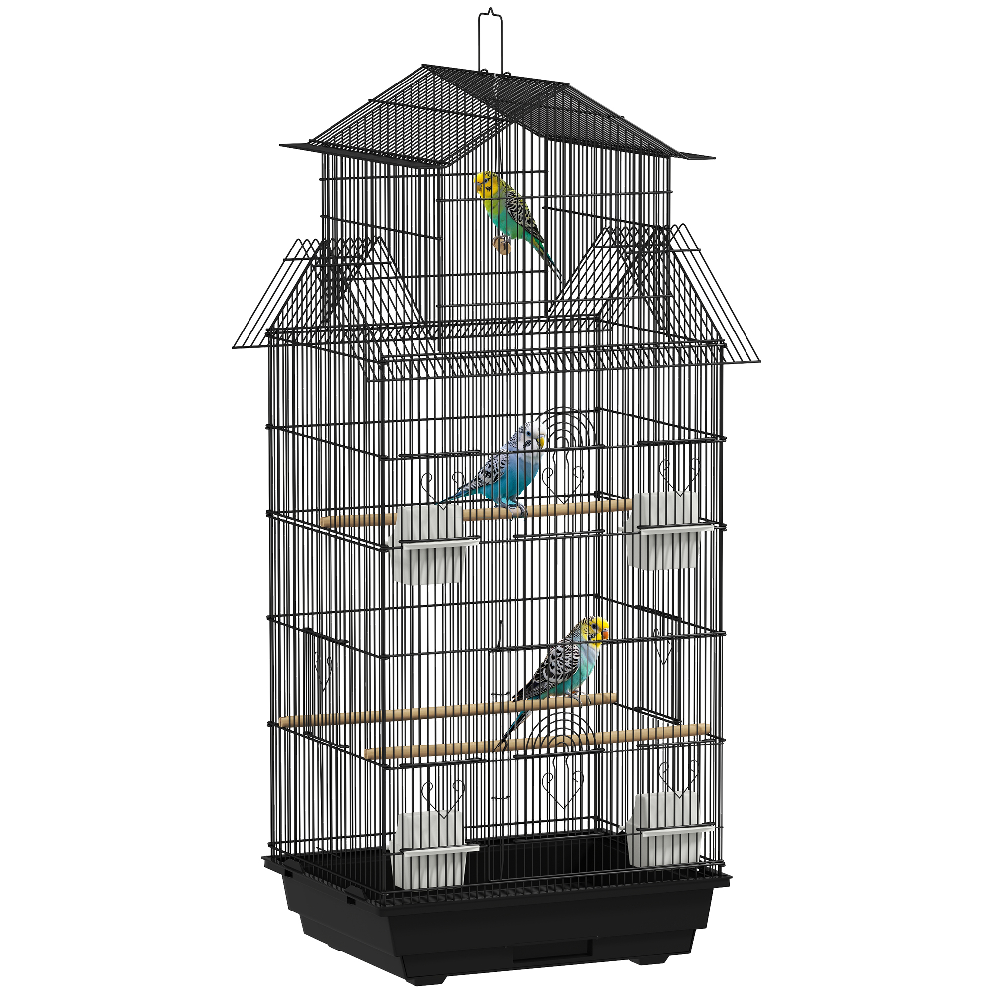 PAWSTER Metal Bird Cage with Plastic Swing, Perch, Food Container, Tray, Handle, for Finches, Canaries, 43 x 32.5 x 104cm - Life Essentials