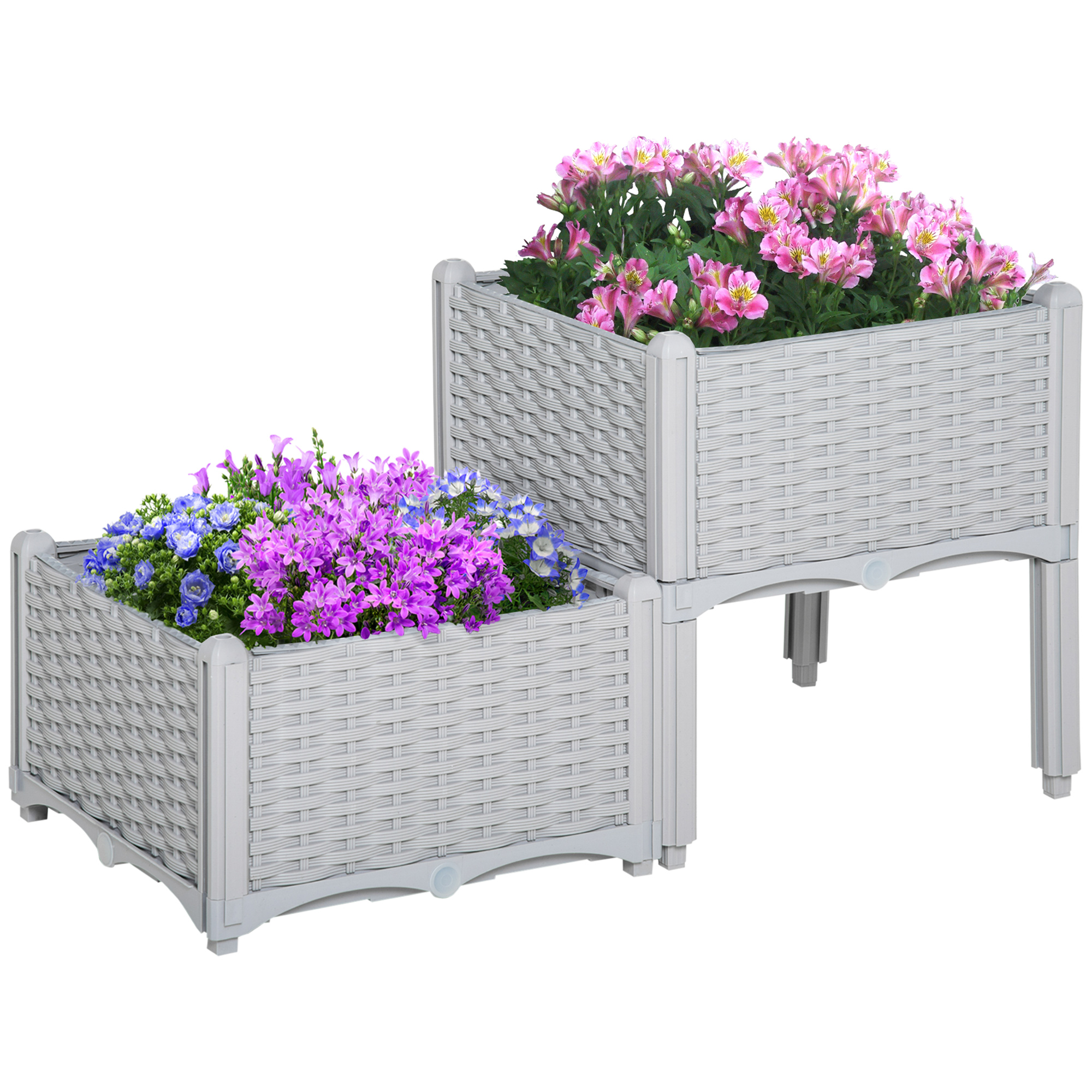 40cm x 40cm x 44cm Set of 2 Garden Raised Bed Elevated Patio Flower Plant Planter Box PP Vegetables Planting Container, Grey - Life Essentials