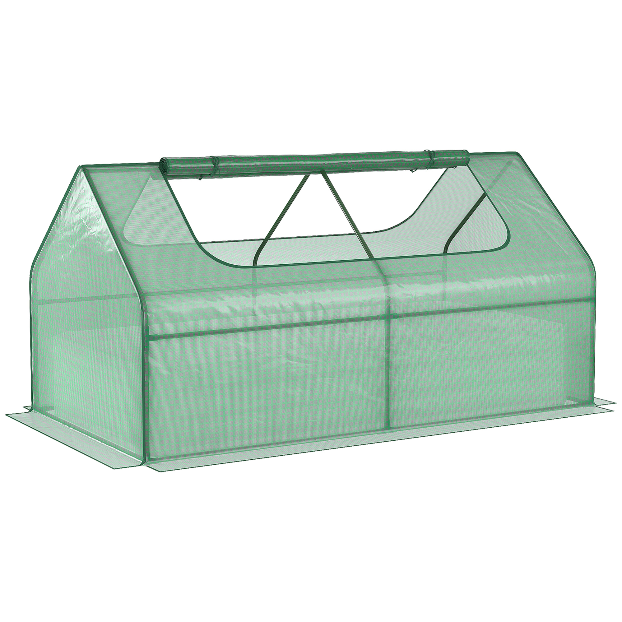 Raised Garden Bed w/ Greenhouse, Steel Planter Box w/ Plastic Cover, Roll Up Window, Dual Use for Flowers, Herbs, 185L x 95W x 92H cm, Green - Life 