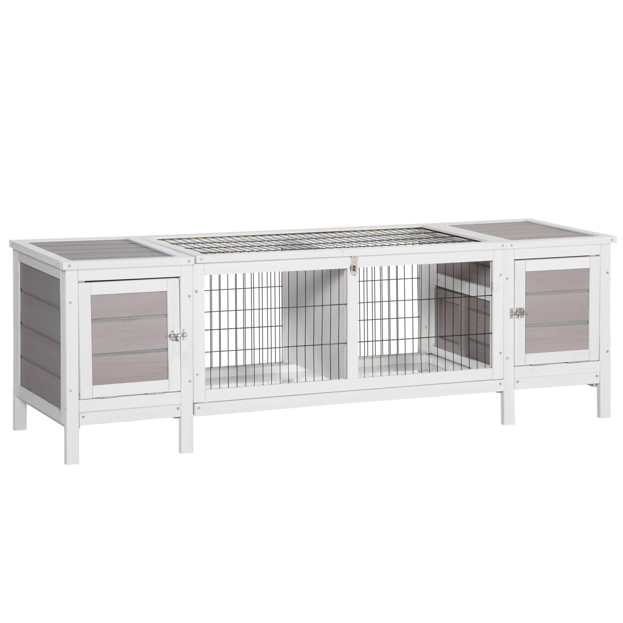 Wooden Rabbit Hutch, Guinea Pig Cage, Separable Bunny Run, Small Animal House for Indoor with Slide-out Tray, 161 x 50.5 x 53.3cm, Grey - Life 
