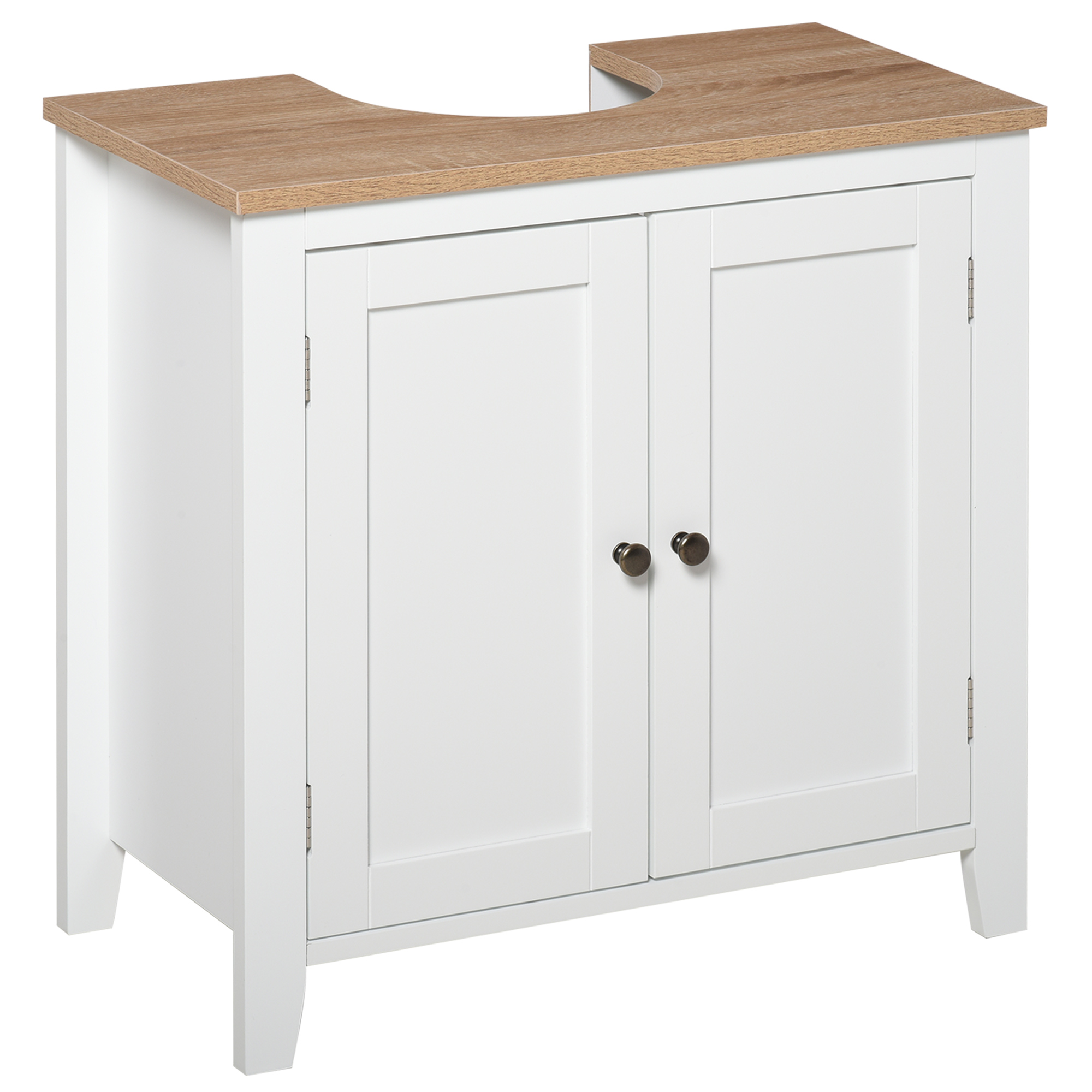 kleankin Bathroom Sink Cabinet, with 2 Doors Pedestal Under Sink Design, Space Saver Organizer Freestanding with Internal Adjustable Shelf, White - 
