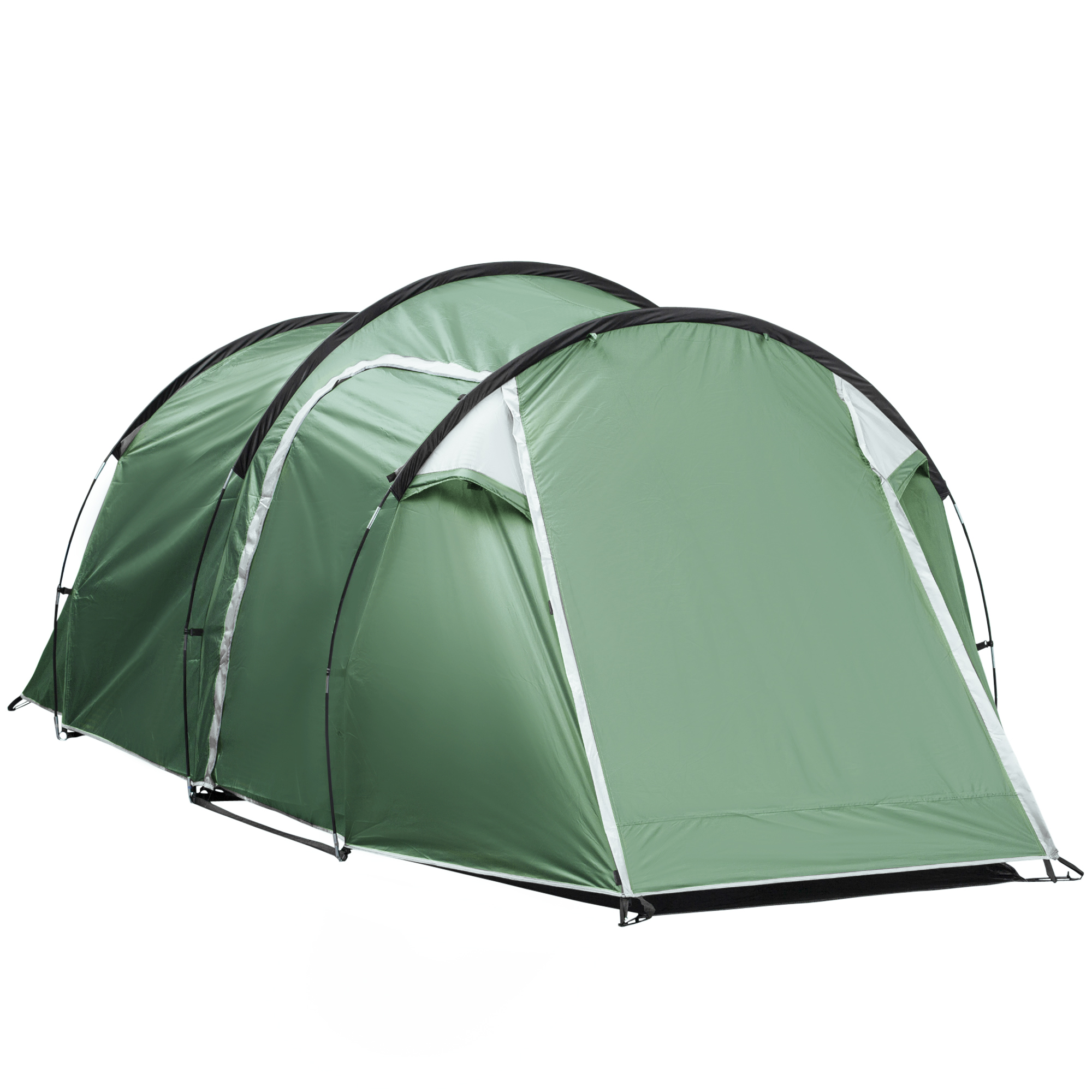 Tunnel Tent, 2-3 Person Camping Tent with Sewn-in Groundsheet, Air Vents, Rainfly, 2000mm Water Column, Green - Life Essentials