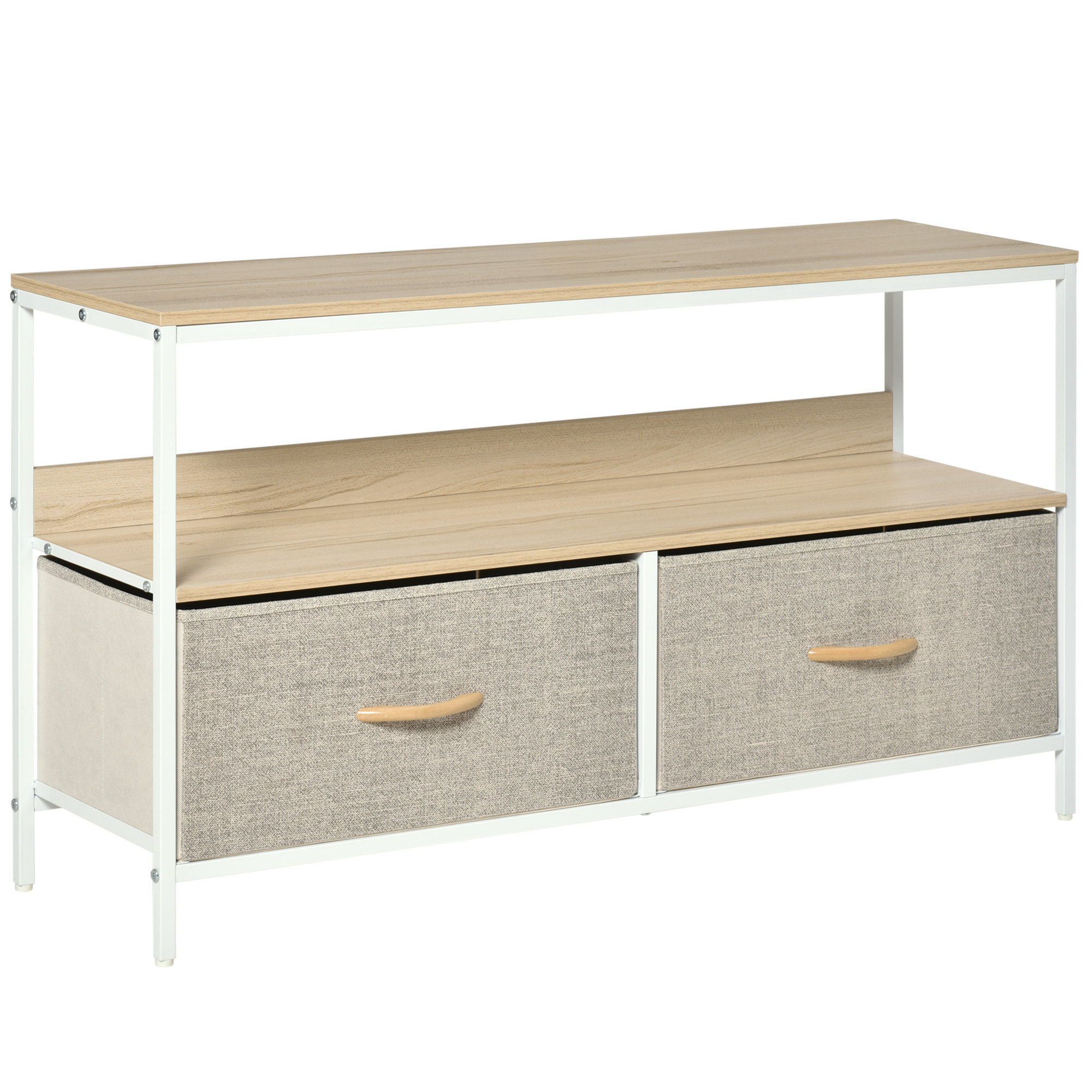 TV Cabinet, TV Console Unit with 2 Foldable Linen Drawers, TV Stand with Shelving for Living Room, Entertainment Room, Maple Wood Effect - Life 