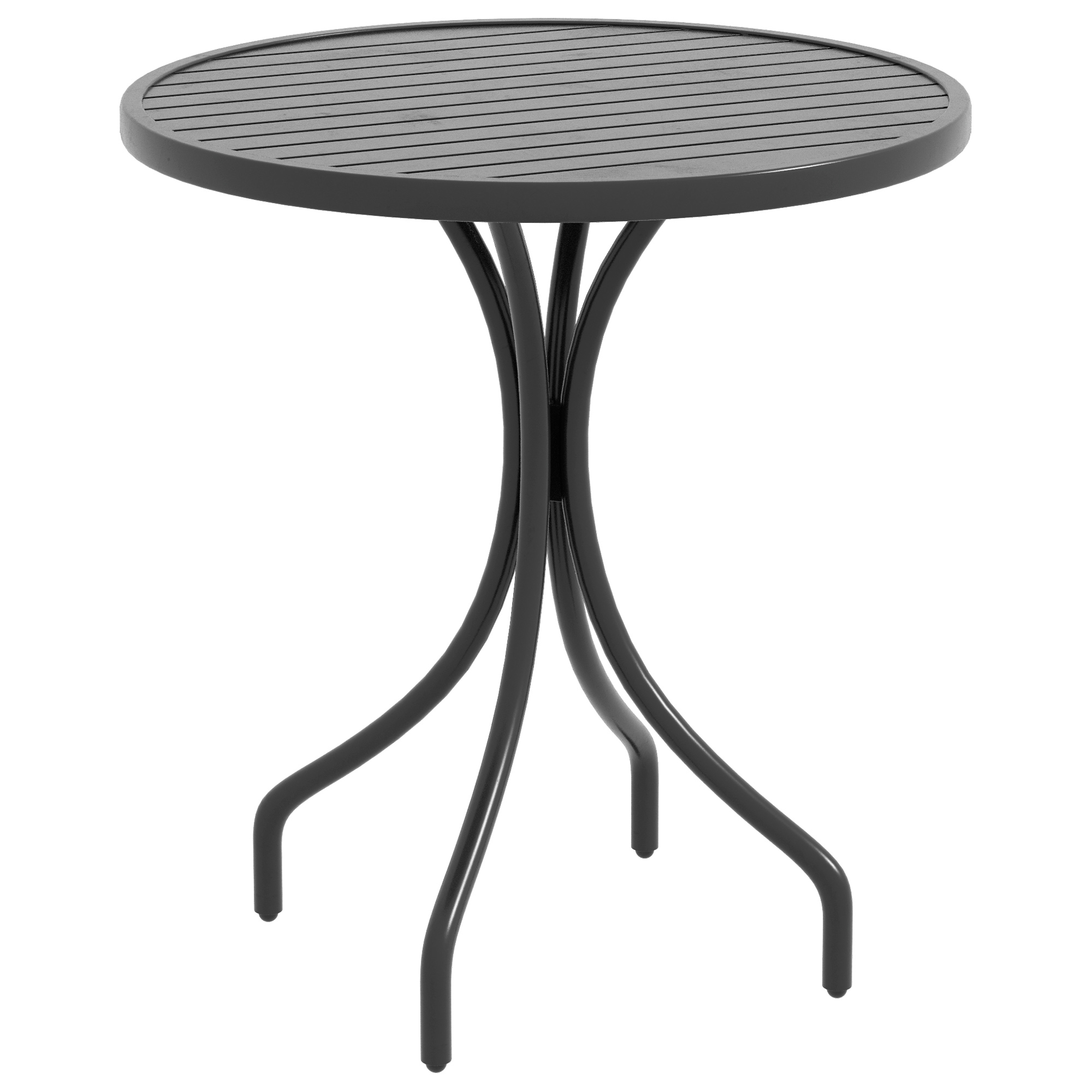 66cm Patio Table, Round Garden Table, Outdoor Side Table with Steel Frame and Slat Tabletop, Black - Life Essentials