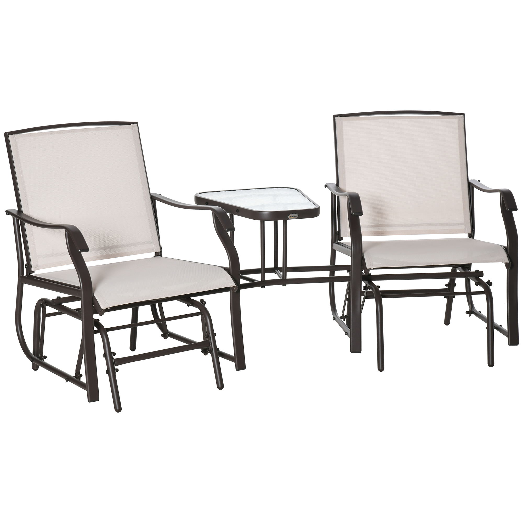 Garden Double Glider Rocking Chairs Gliding Love Seat with Middle Table Conversation Set Patio Backyard Relax Outdoor Furniture Beige - Life 