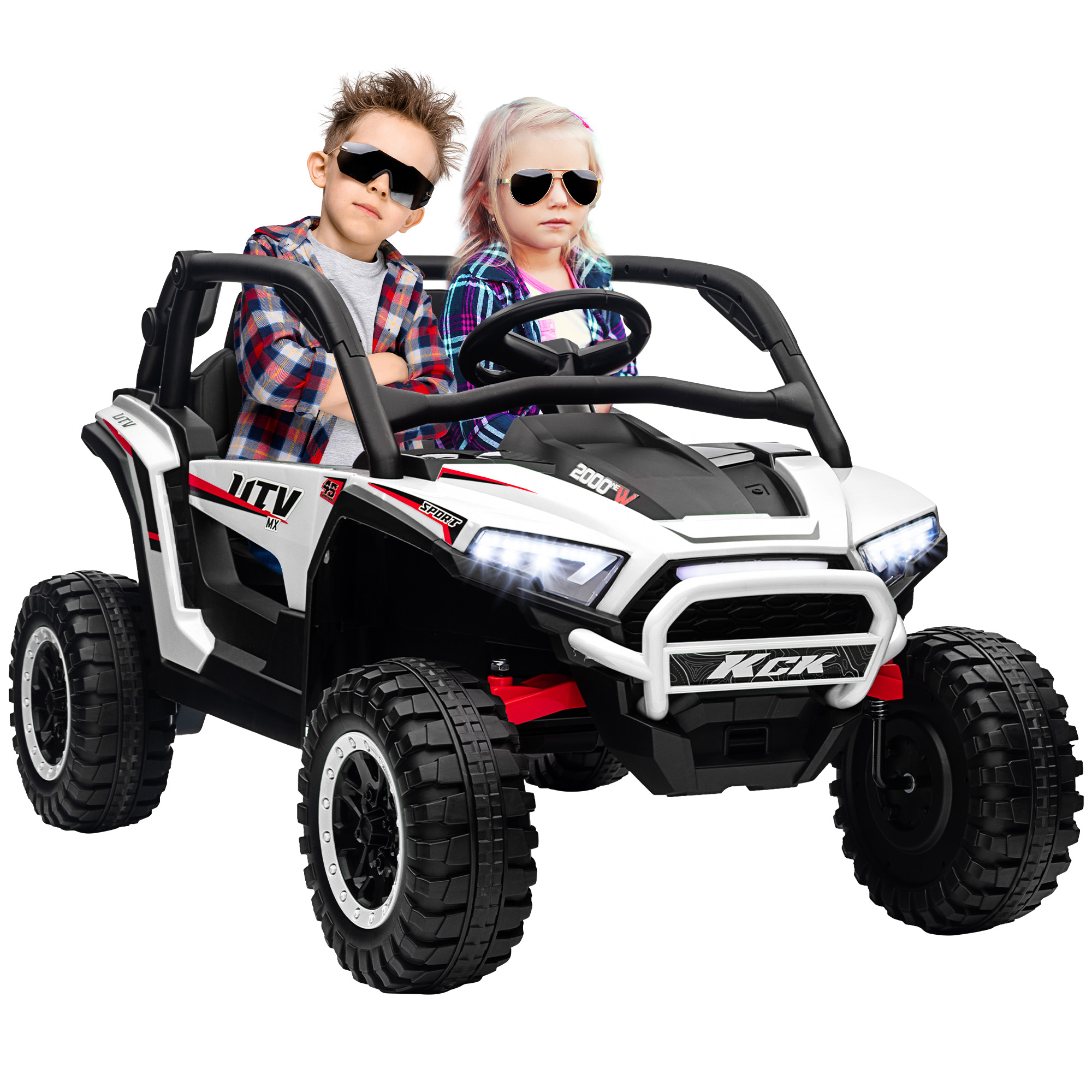 AIVAGO 2 Seater 24V 7AH Ride on Truck, Battery Powered Electric Ride On Car w/ Remote, Suspension, 3 Speeds - White - Life Essentials