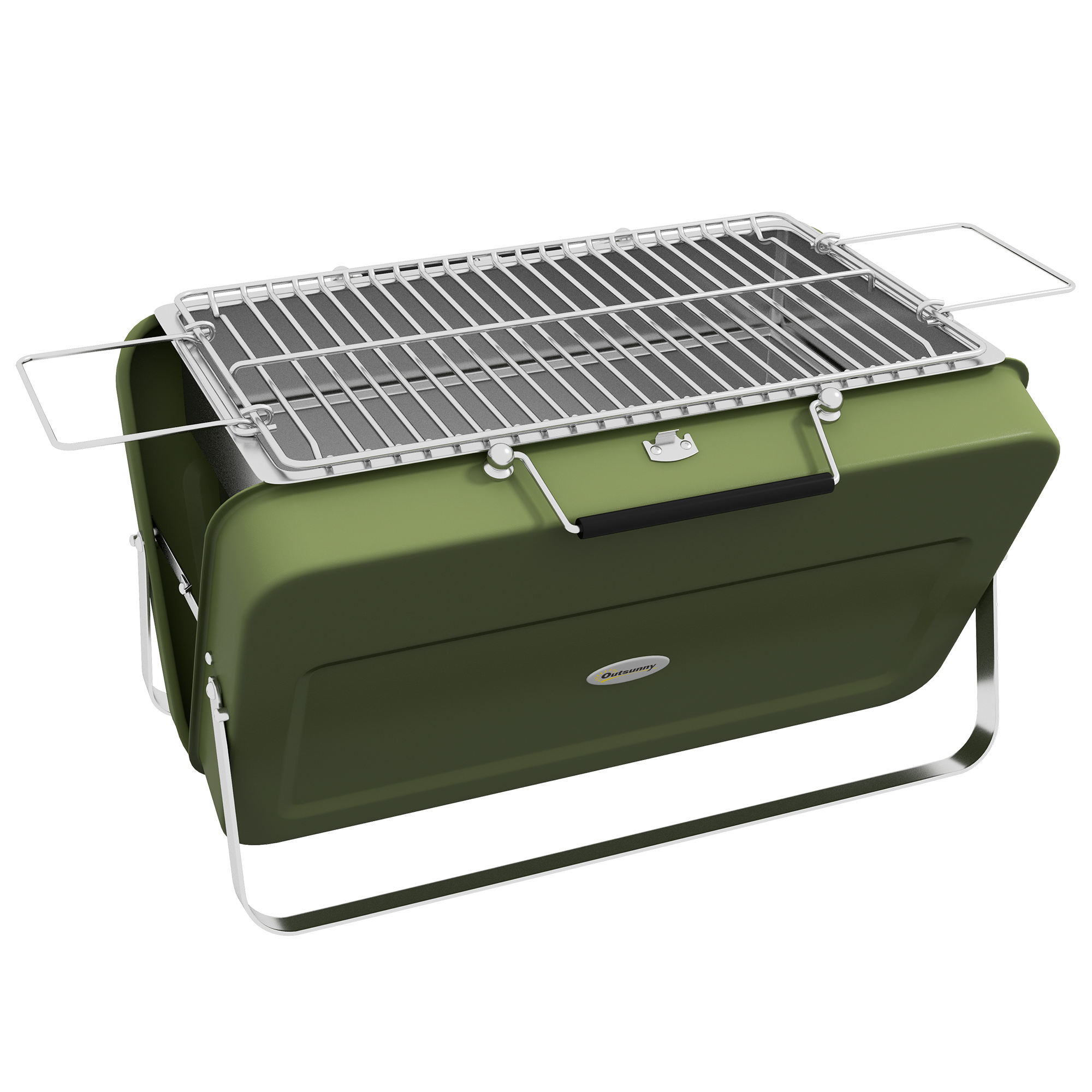 Foldable Suitcase Design Mini Charcoal Barbecue Grill BBQ, Green - Life Essentials