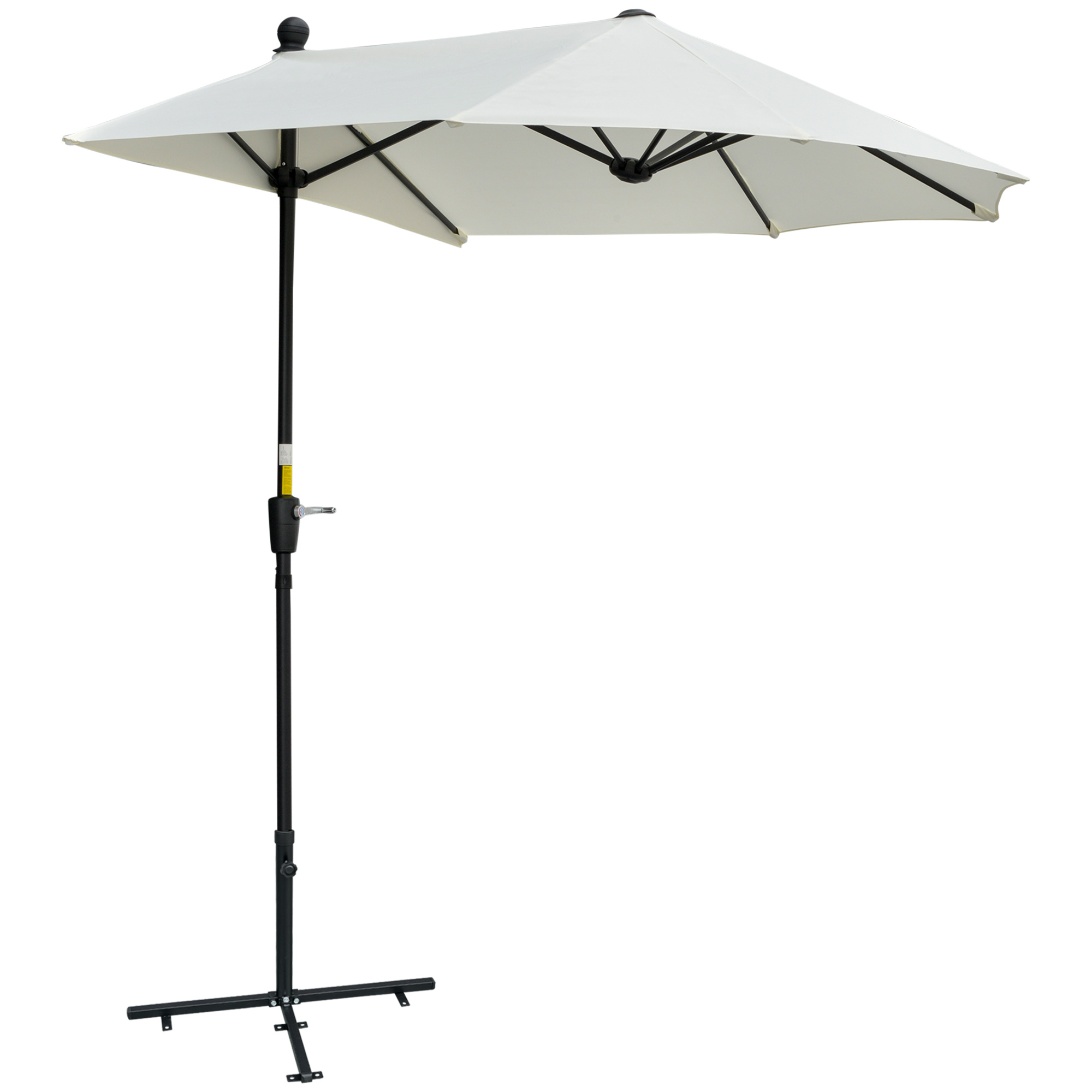 2m Half Parasol Market Umbrella Garden Balcony Parasol with Crank Handle, Cross Base, Double-Sided Canopy, Cream White - Life Essentials