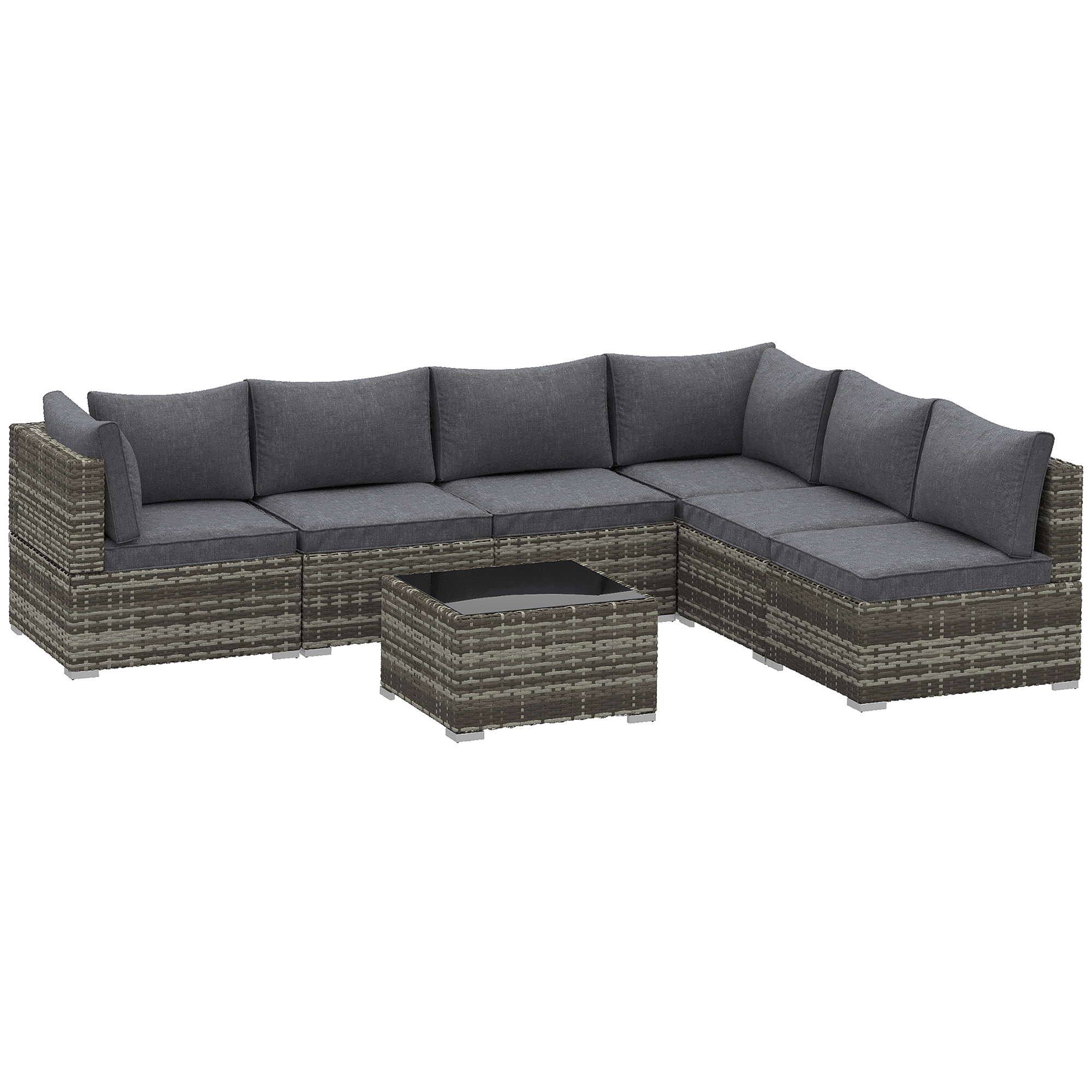 SUNVISTA 7PC Outdoor Rattan Corner Sofa Set with Cushions & Glass Table - Dark Grey - Life Essentials