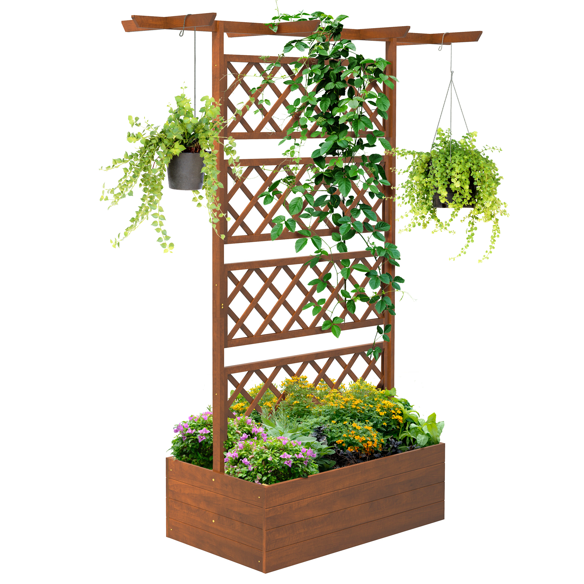 Wooden Trellis Planter Box, Raised Garden Bed to Grow Vegetables, Herbs and Flowers, Orange - Life Essentials